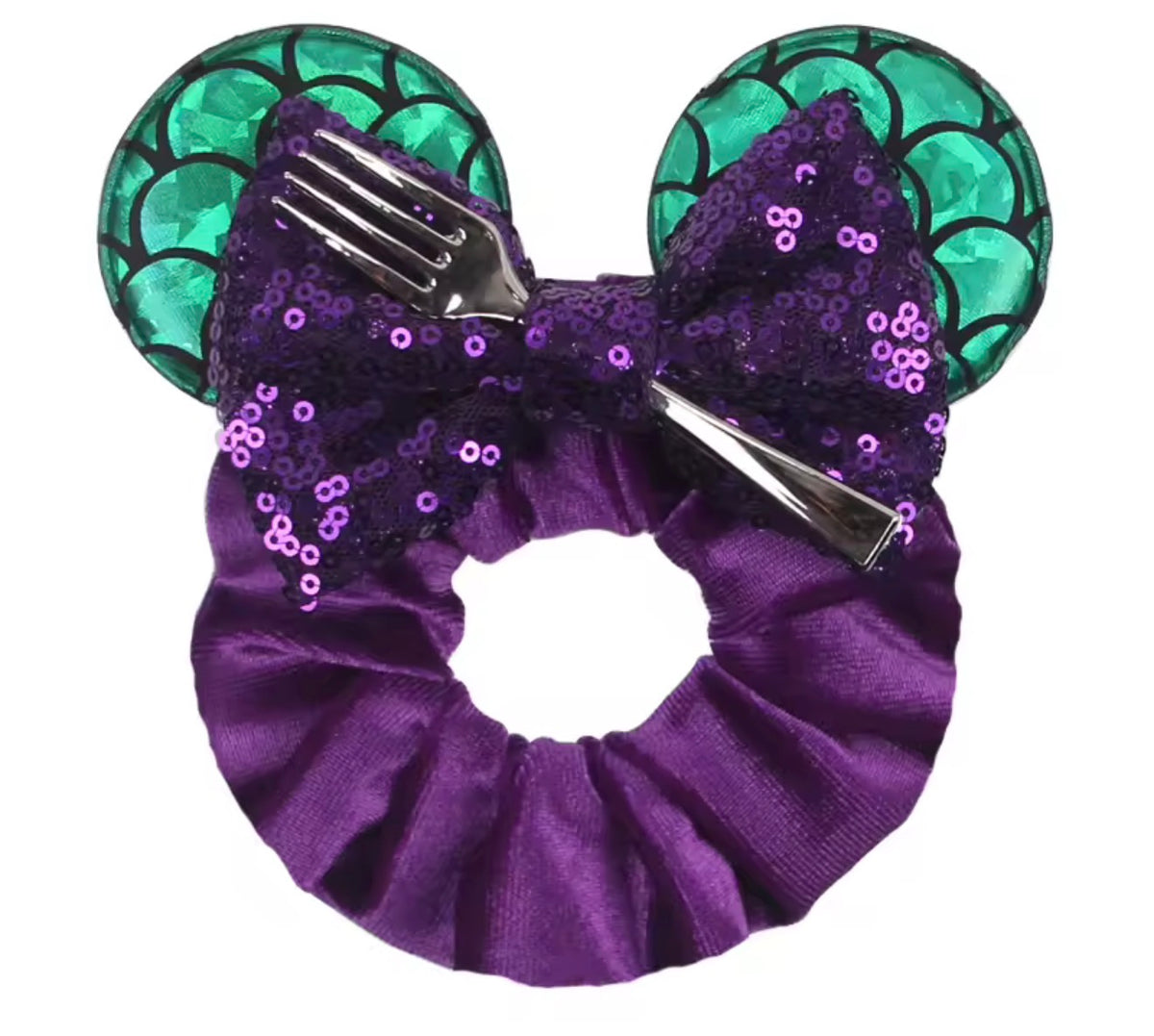 Mouse Ear Velvet Scrunchie, Ariel, Mermaid, Dingle Hopper, Princess