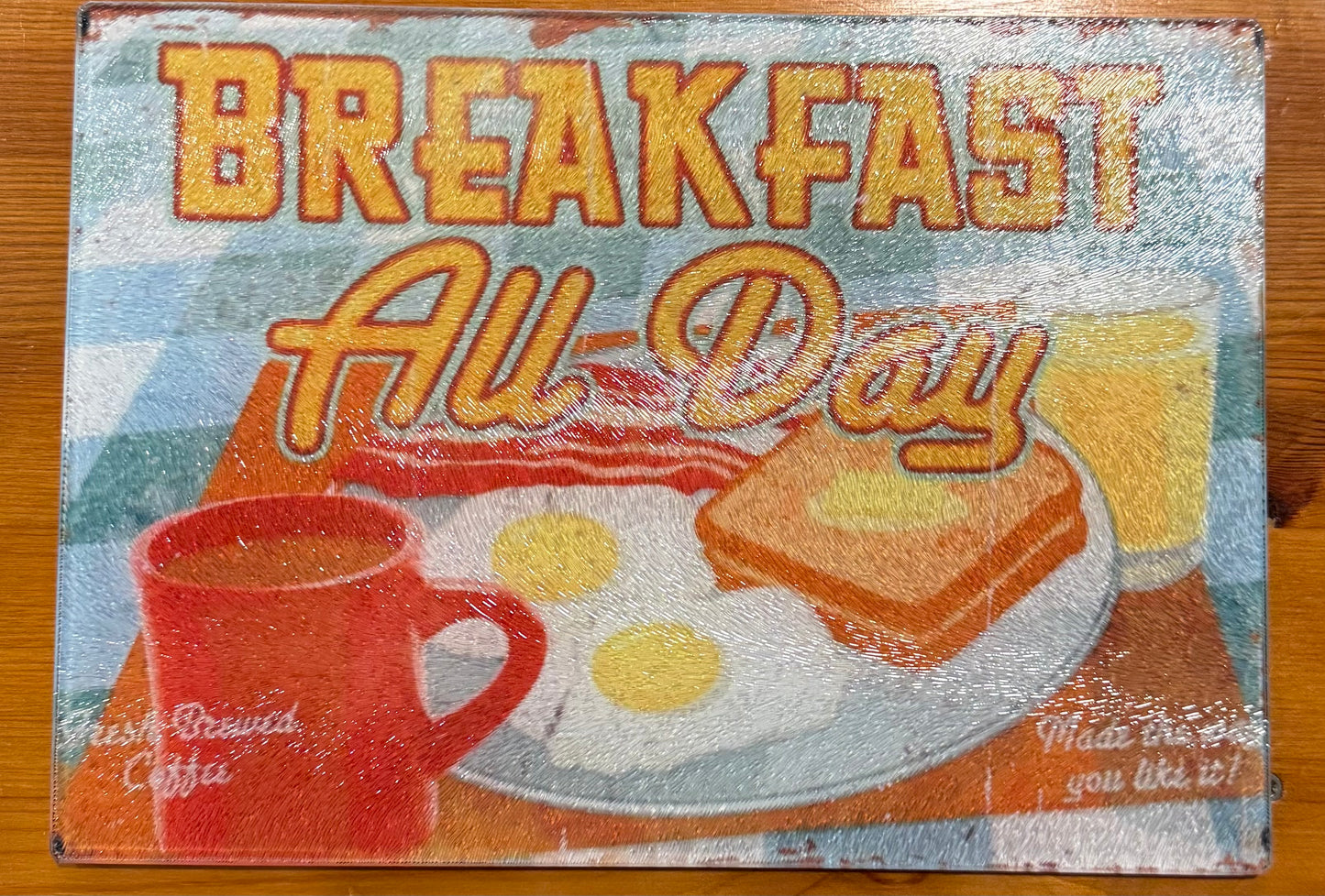 Glass Chopping Board, Breakfast All Day, Diner, Retro, Worktop Saver