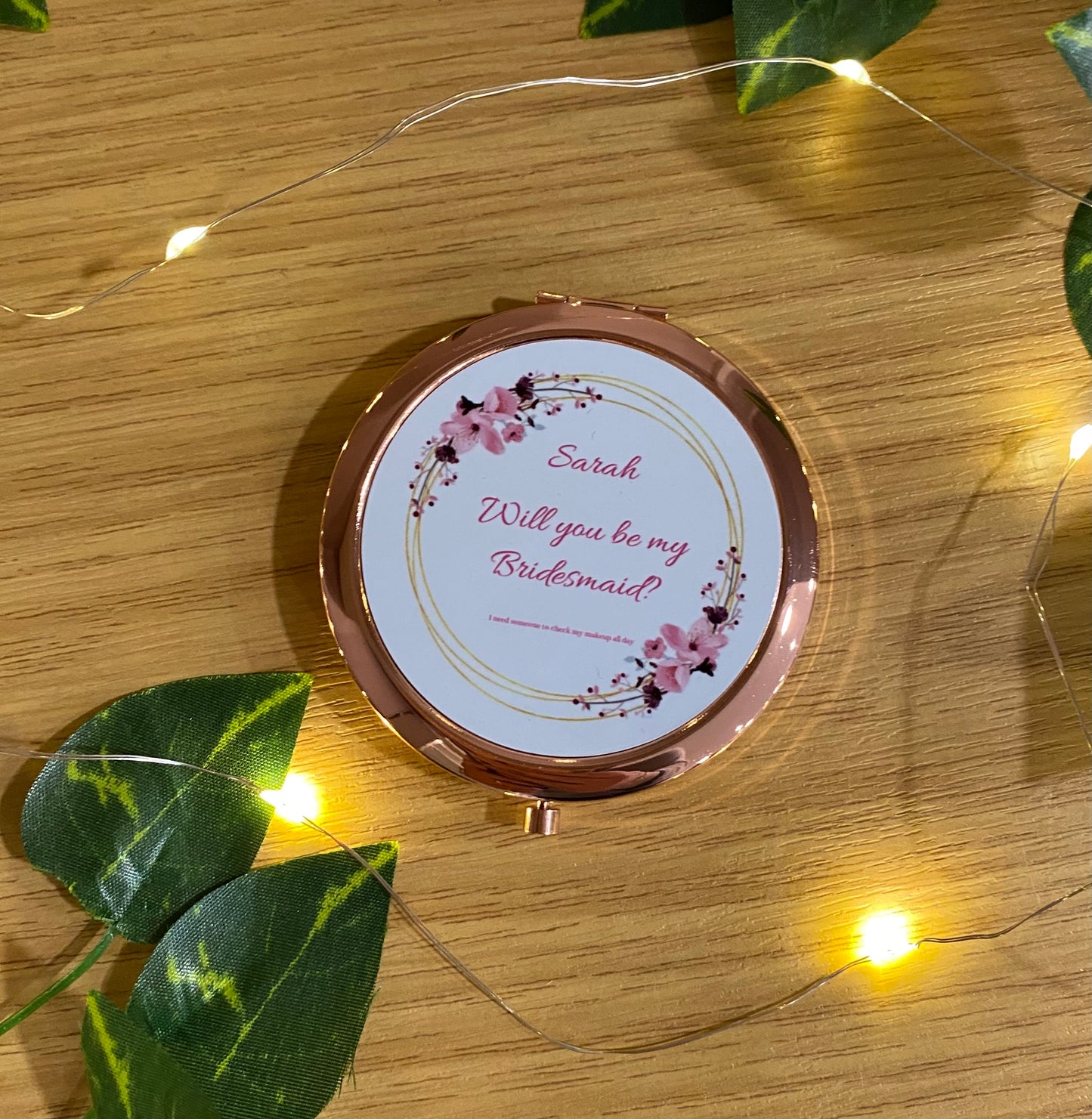 Will you be my Bridesmaid, Mirrored Compact, Bridesmaid, Mother of the Bride, Birthday, Mirror, Personalised, Rose Gold, Round, Wedding