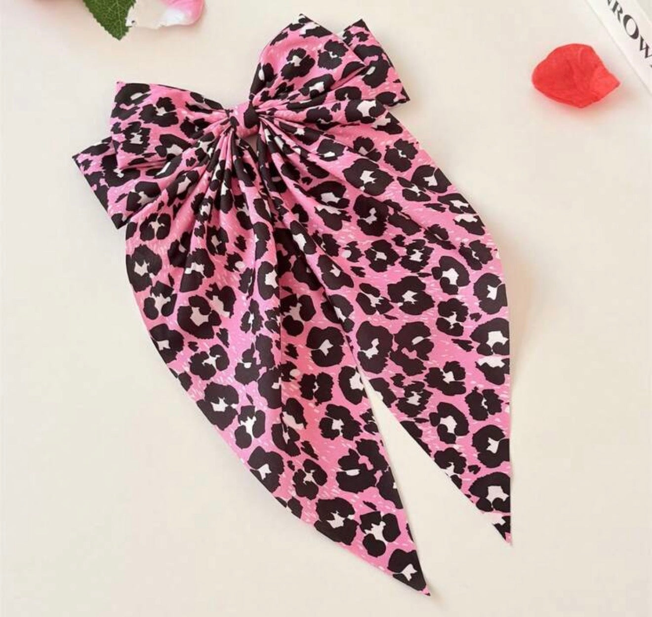Large Pink Leopard Print Bow, Hair, Bow, Barrette Clip