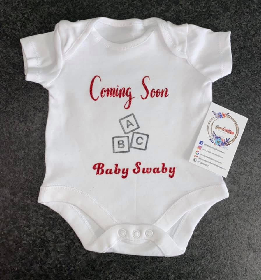 Coming Soon, Baby Personalised Vest Ages 0-12 months, White