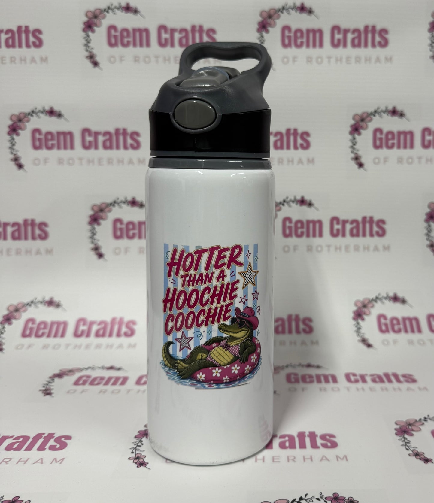 Hotter than a Hoochie, Coochie, Straw Lid, Flip Top, Water Bottle, Personalised, Crocodile
