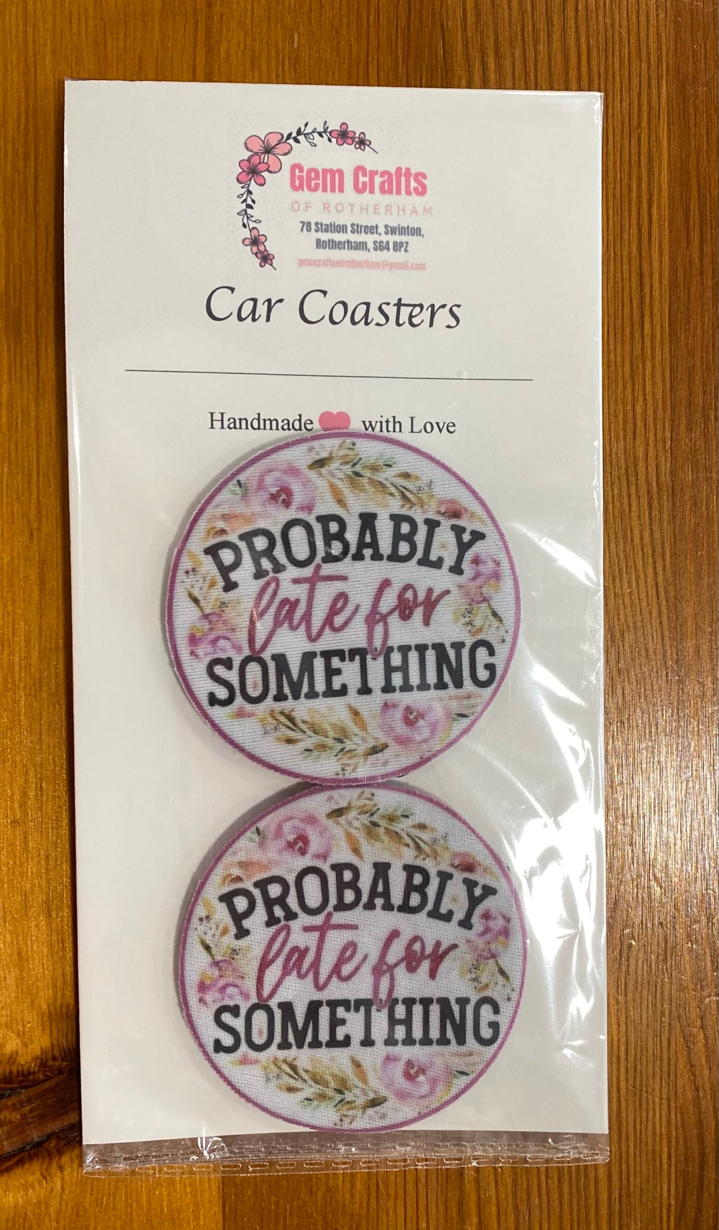 Probably Late for Something Car Coasters, Funny Car Decoration, Set of 2