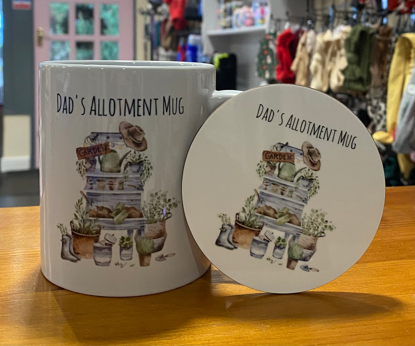 Dad’s Allotment Mug, Ceramic Mug, Coaster