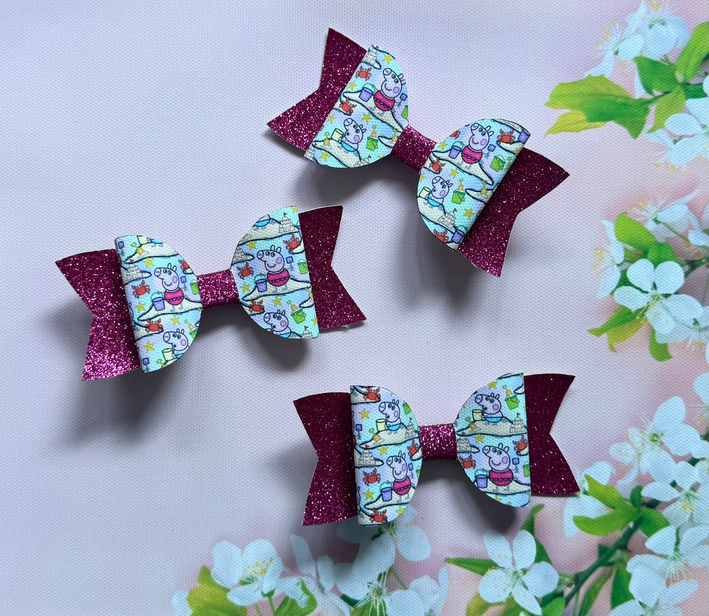 Handmade Peppa Pig Hairbow, George, Hair, Bow, Clip