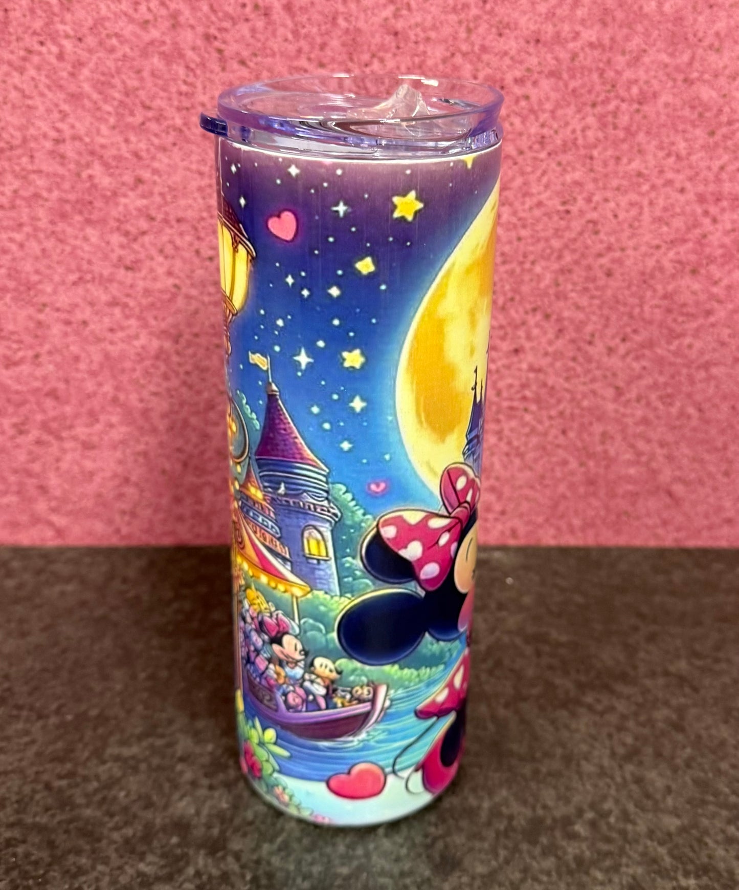 Minnie & Mickey Kissing, Castle, 20oz Tumbler, Insulated, Stainless Steel, Hot & Cold use, Personalised