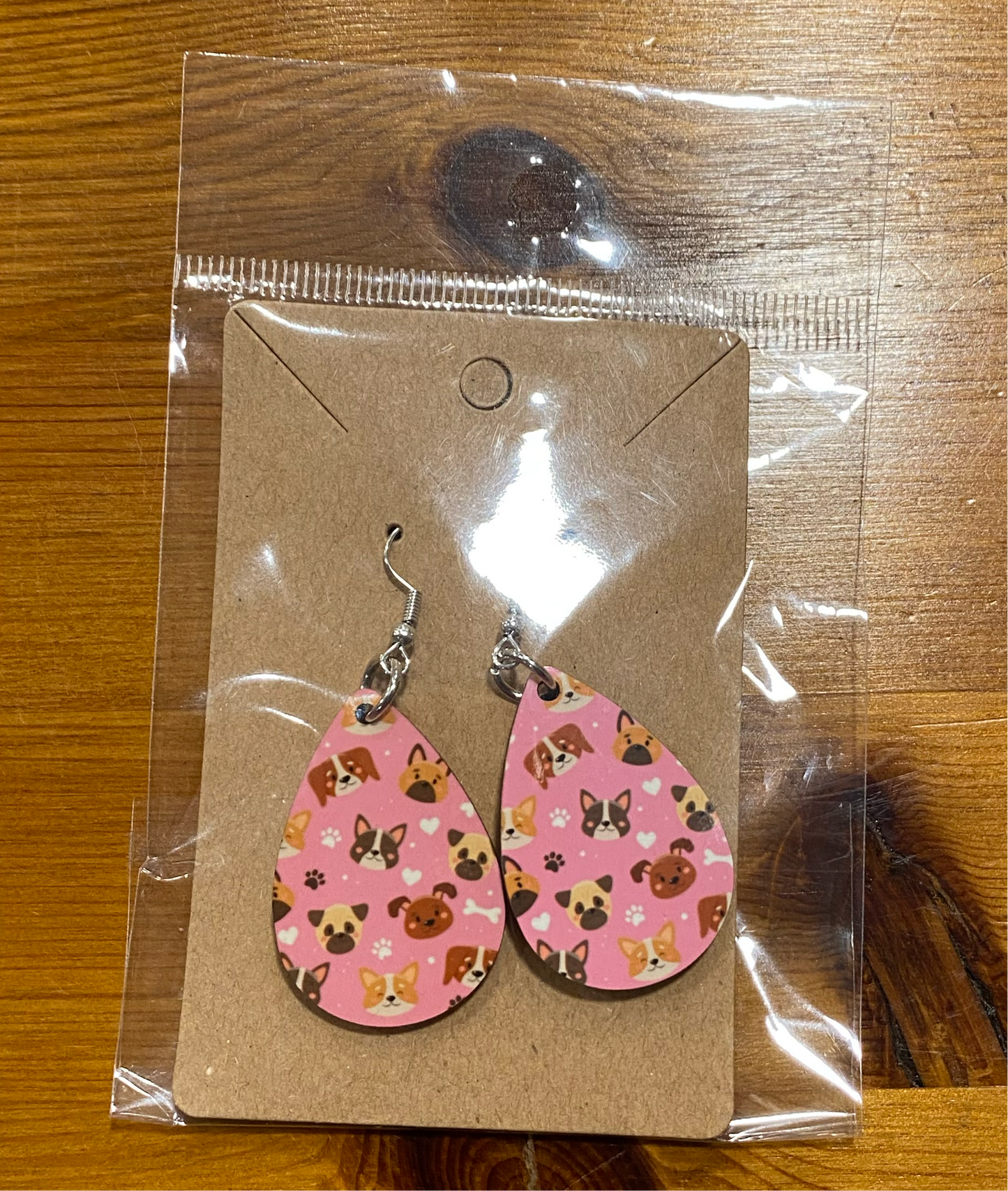 Dog Print, Handmade Earrings, Pink
