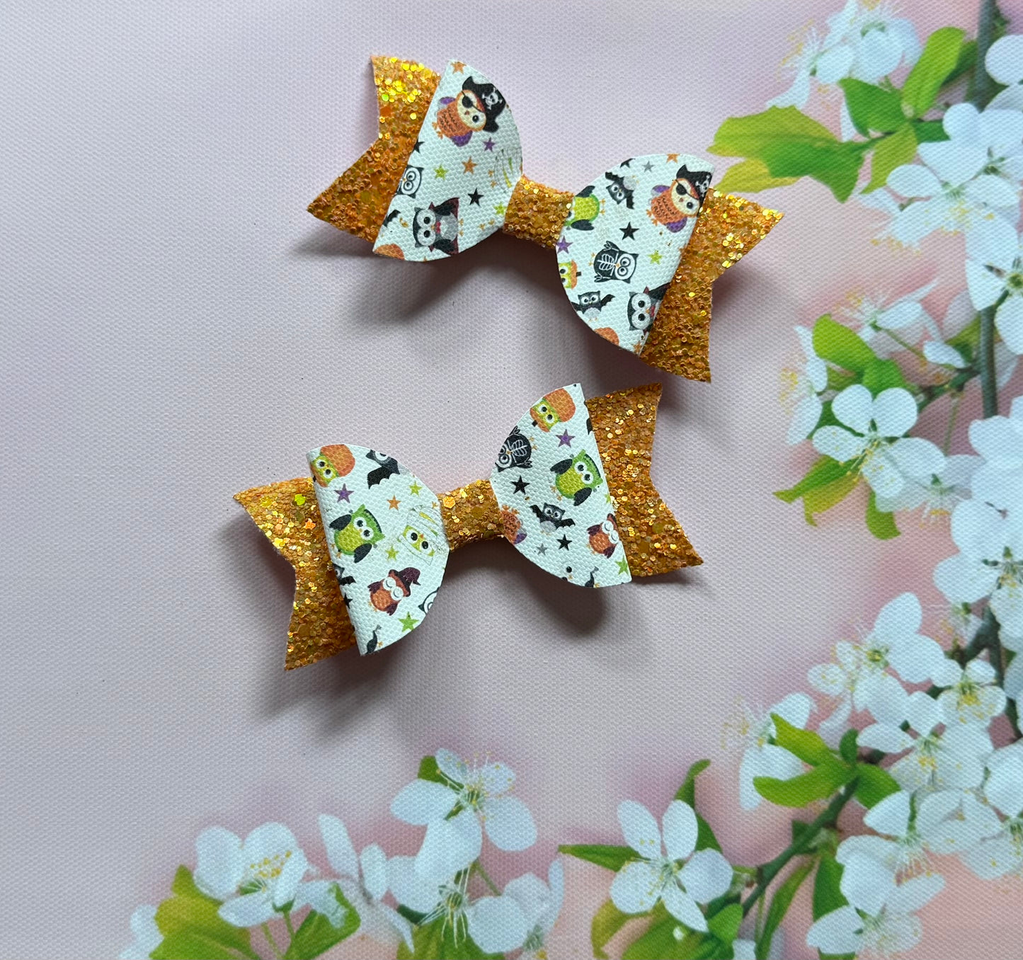 Handmade Halloween Hairbow, Owls, Hair, Bow, Clip
