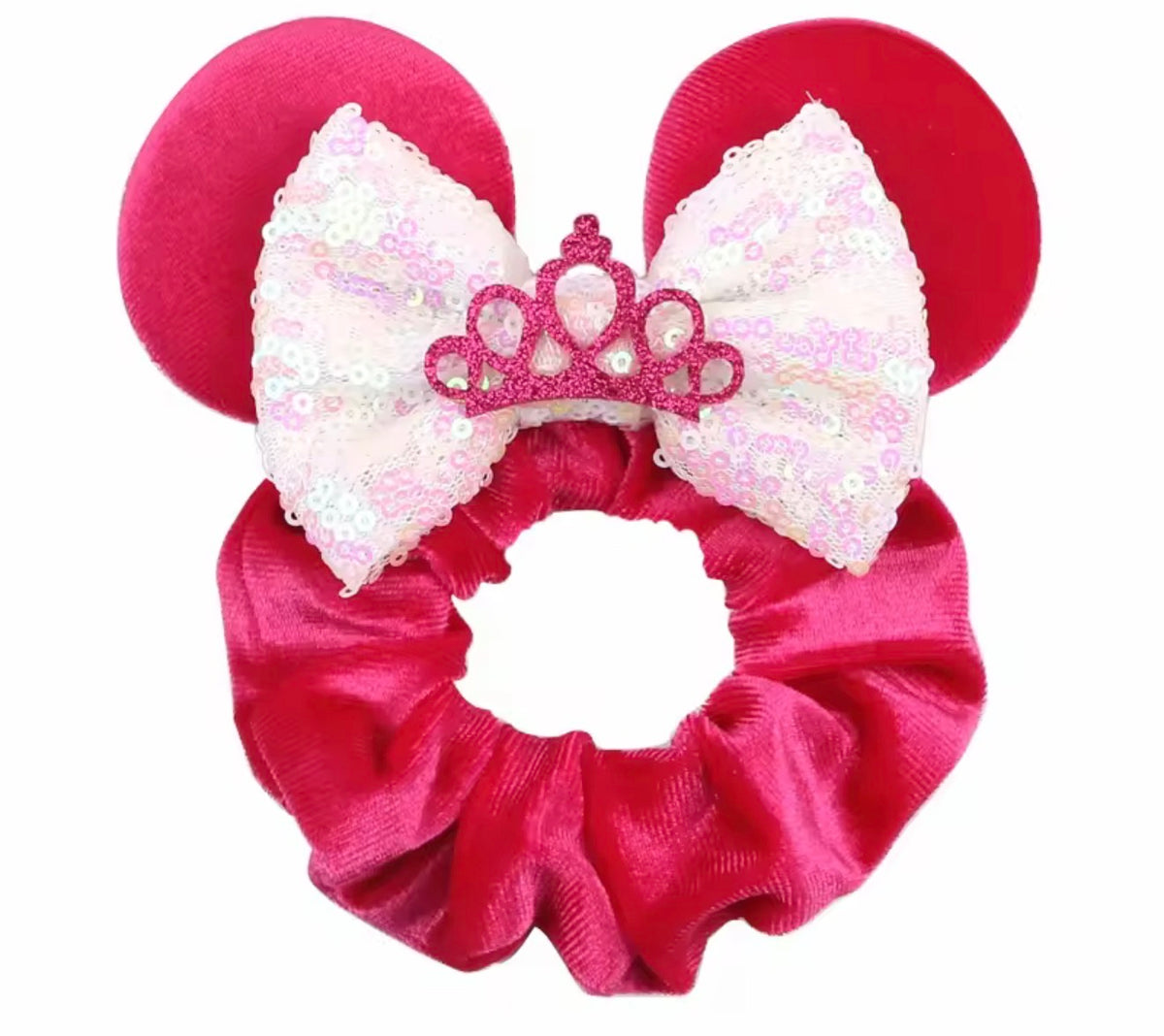 Mouse Ear Velvet Scrunchie, Pink Tiara, Princess, Aurora