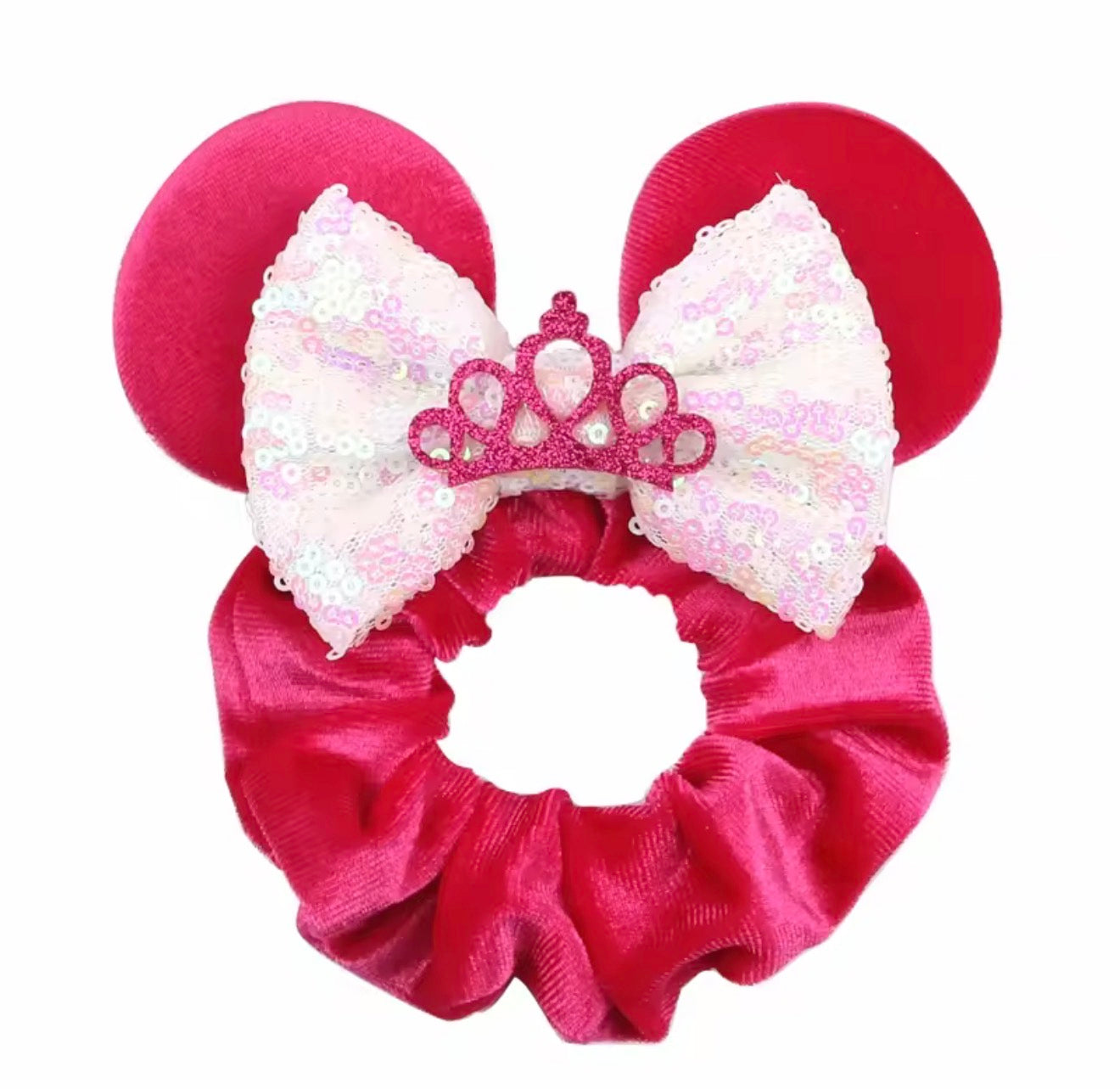 Mouse Ear Velvet Scrunchie, Pink Crown, Fun, Princess