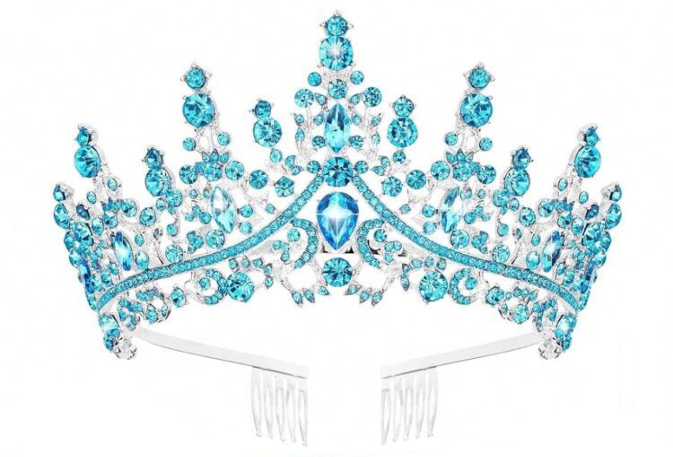 Diamanté Tiara, Aqua Blue Colour, Heavy, Metal, Wedding, Birthday, Prom