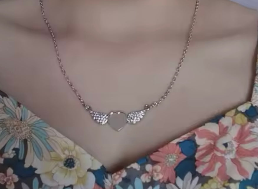 Heart with Wings Diamante Photo Necklace, Bridesmaid, Mother of the Bride, Birthday, Memorial, Personalised