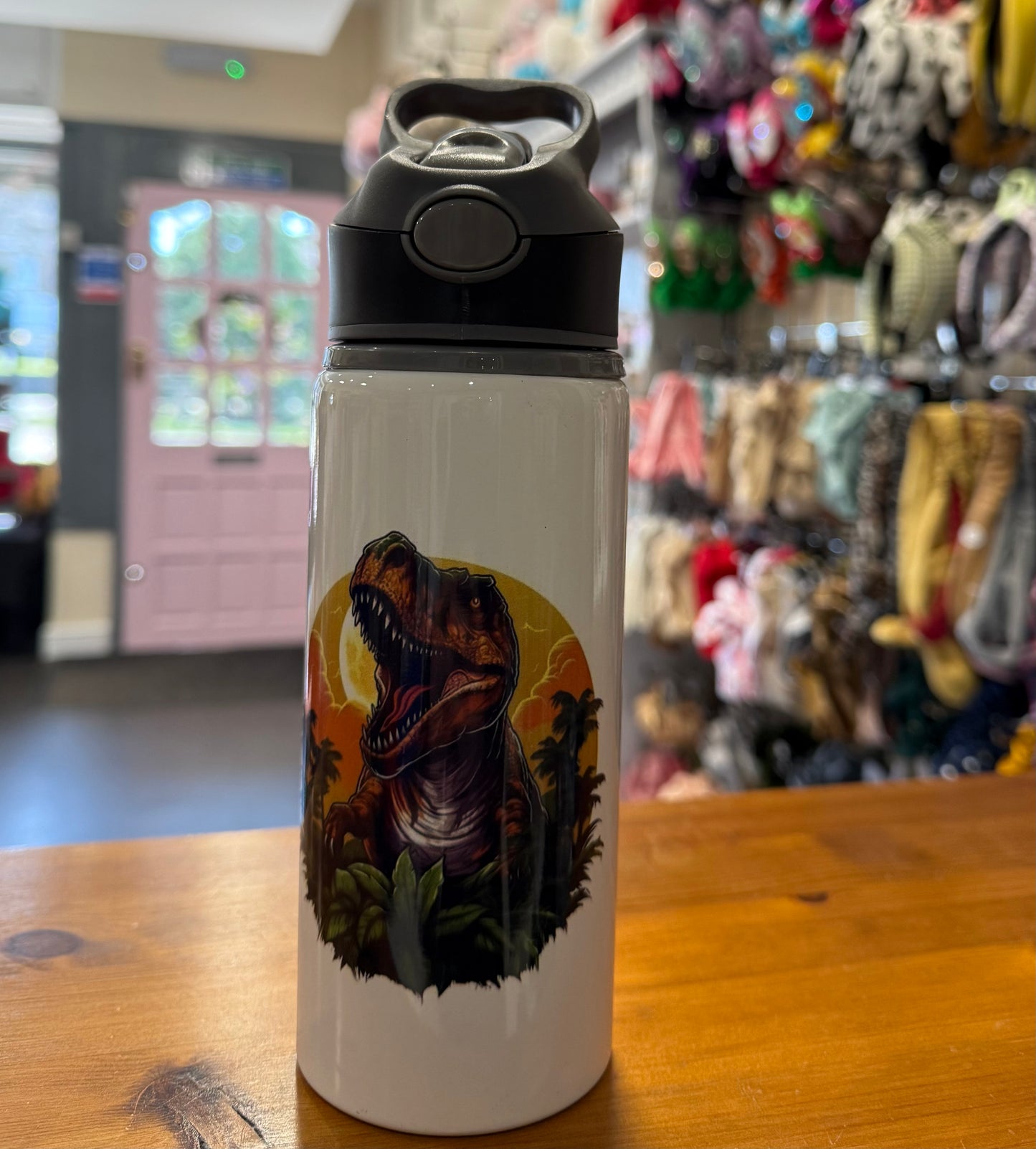 Dinosaur, Straw Lid, Flip Top, Water Bottle, Personalised
