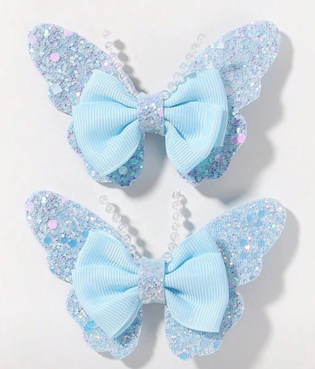 Sparkly Blue Butterfly, Hairbows, Hair, Bow, Hair Clip