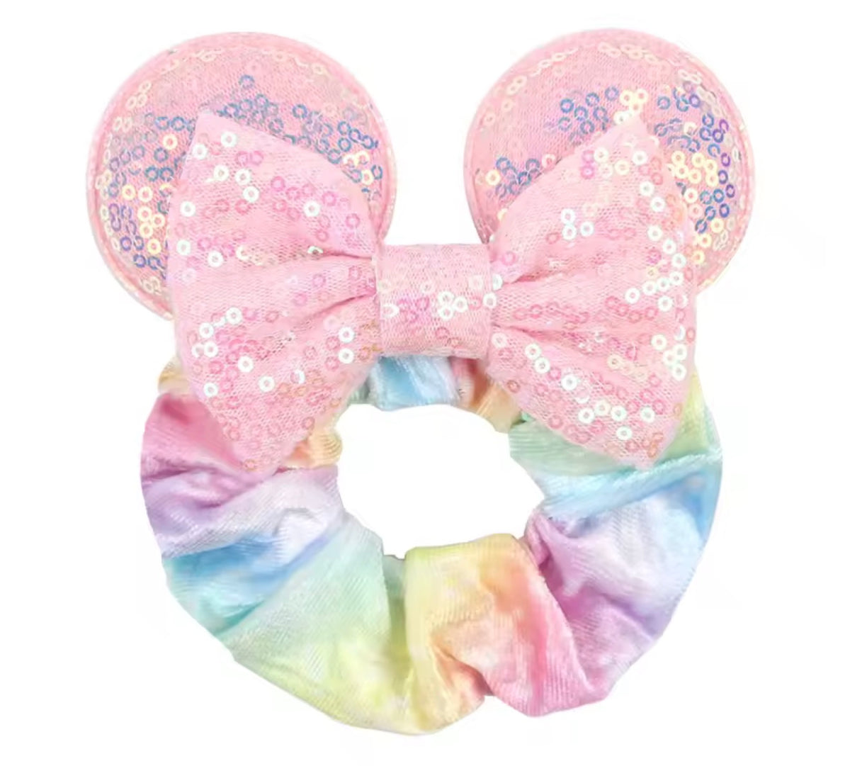 Mouse Ear Velvet Scrunchie, Pastel Rainbow