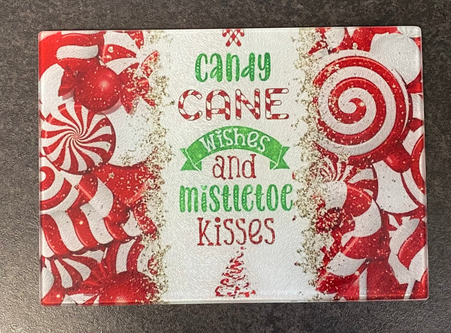 Candy Cane Glass Chopping Board, Christmas, Worktop Saver