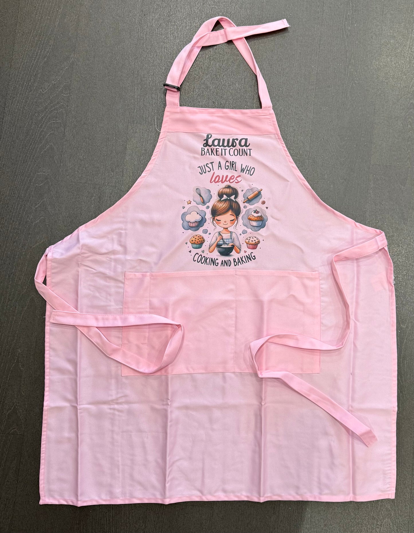 Just a Girl who loves Cooking & Baking Adult Apron, Pink, White or Beige Pinny, Cooking, Baking, Personalised, Unisex, Mens, Women’s