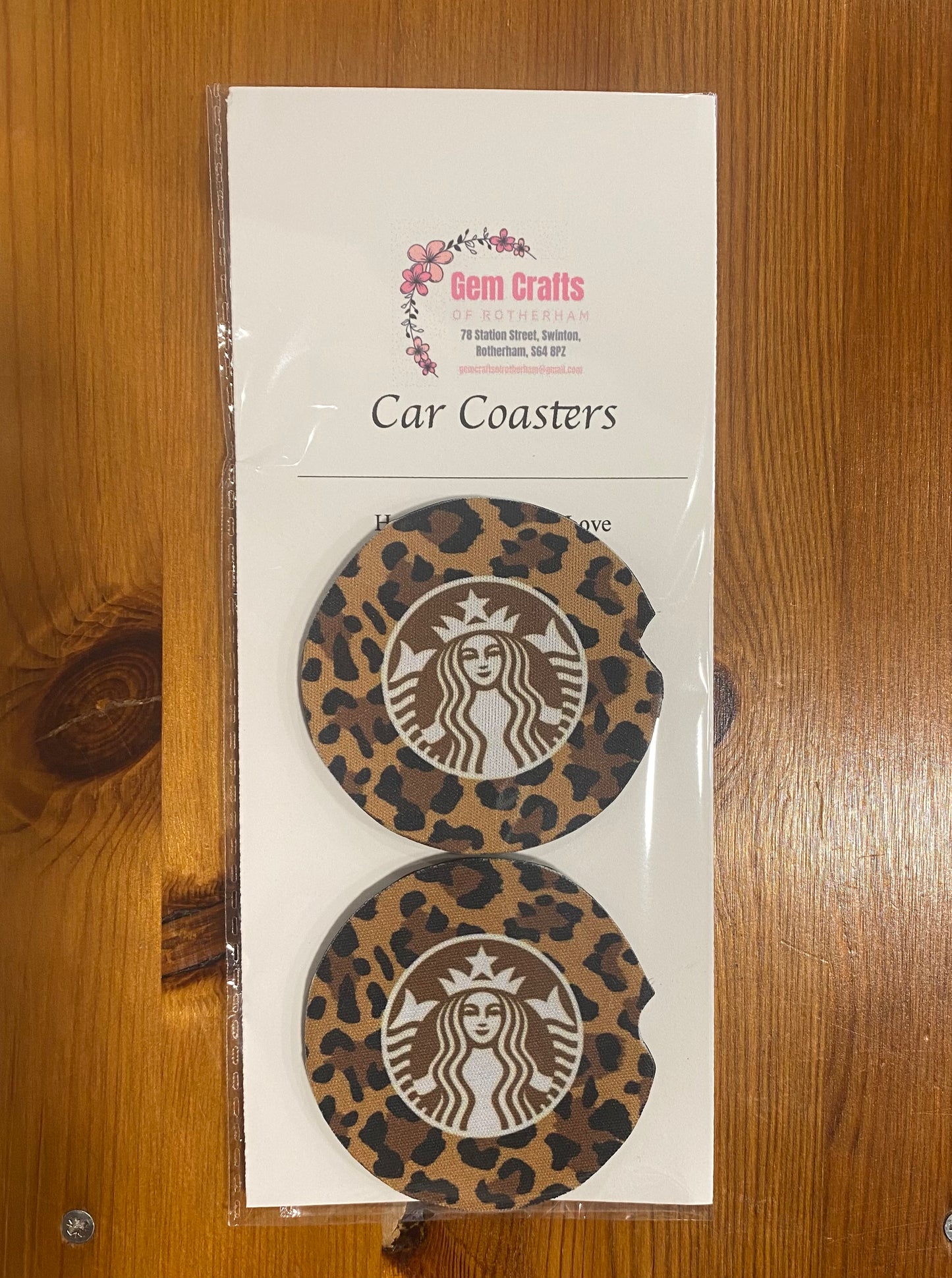 Leopard Print, Starbucks, Car Coasters, Funny Car Decoration, Set of 2
