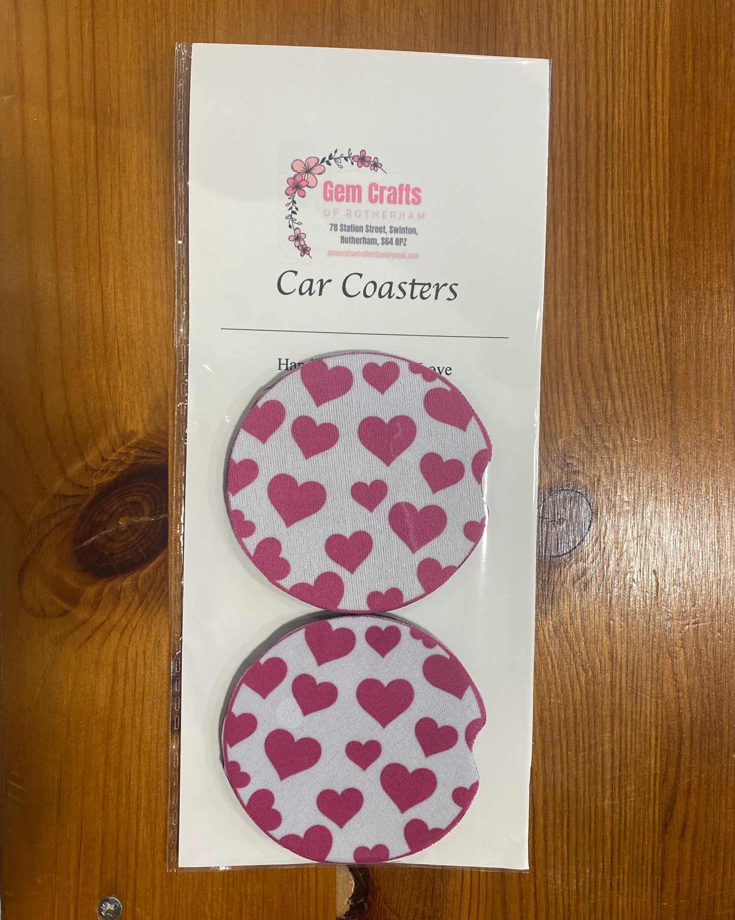 Pink Hearts, Car Coasters, Car Decoration, Set of 2