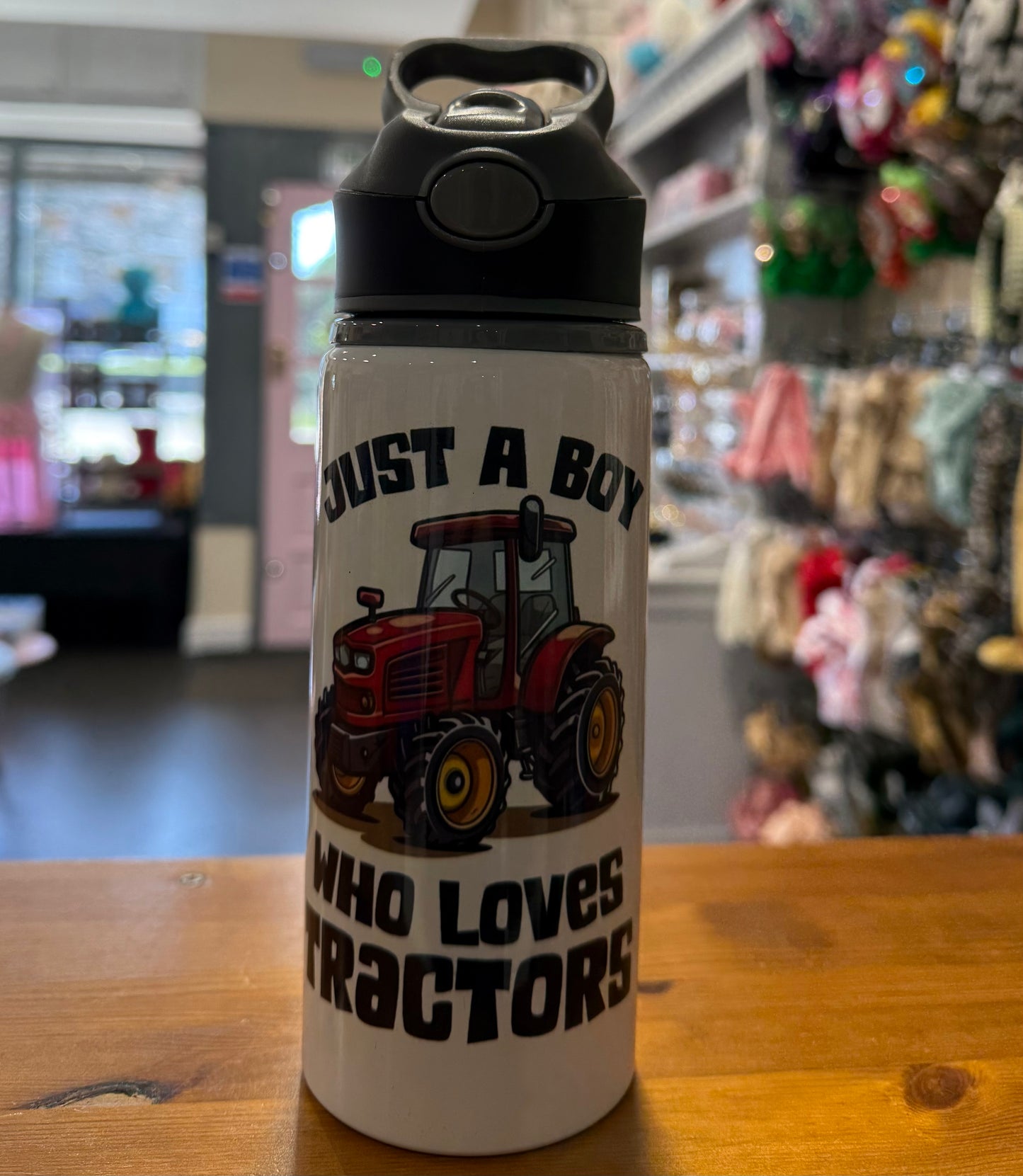 Just a boy who loves tractors, Straw Lid, Flip Top, Water Bottle