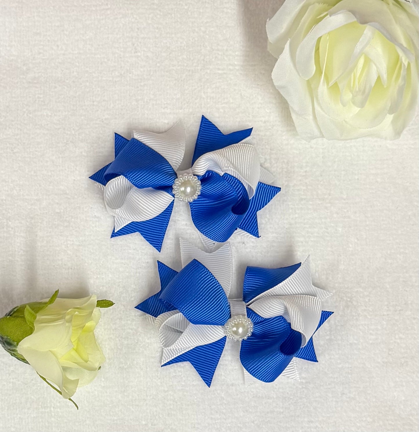 Blue & White, Ribbon Hairbows, Hair, Bow, School, Hair Clip