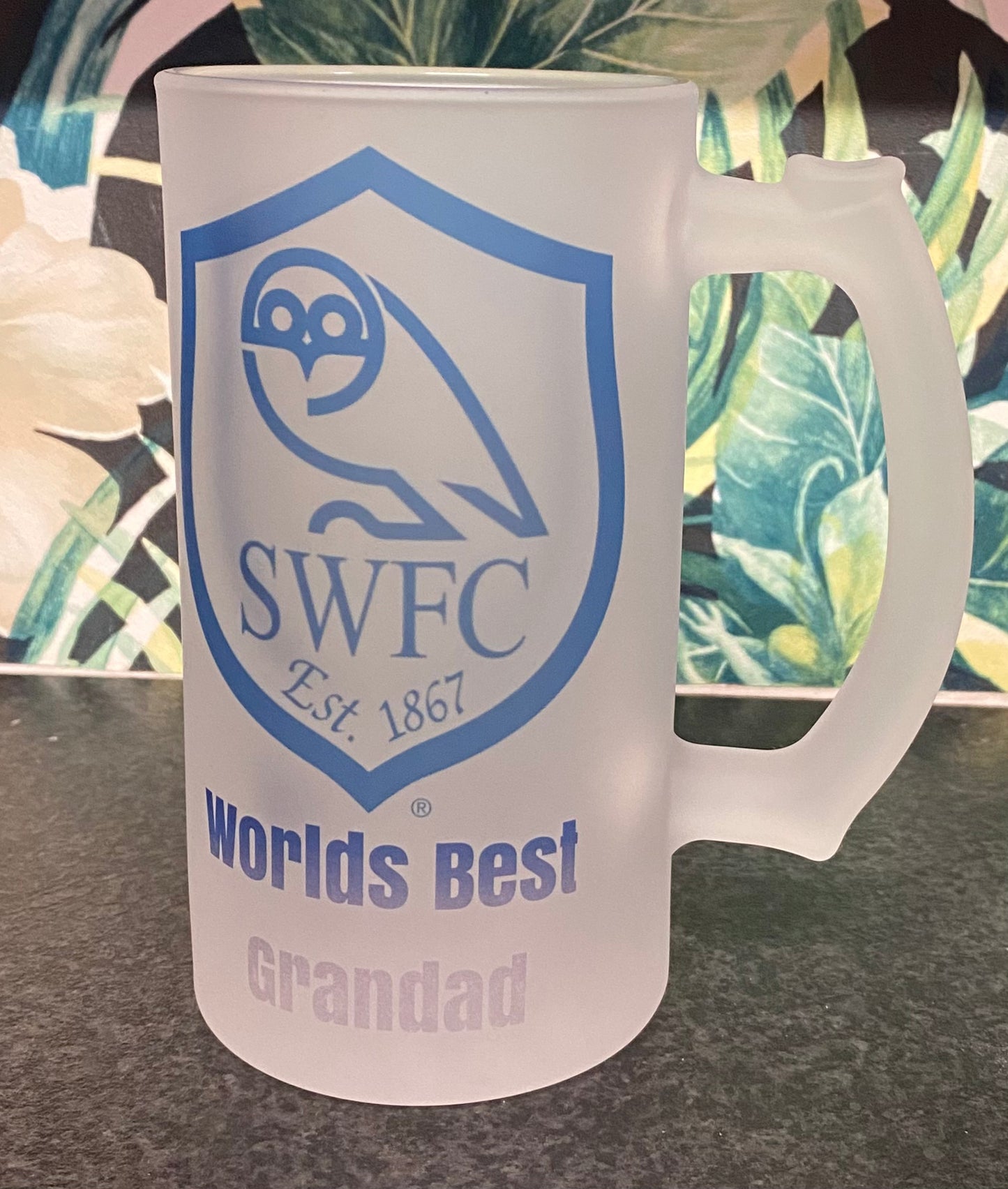 Sheffield Wednesday Frosted Glass Stein, 16oz Glass, 450ml, Cold Use, Perfect Gift, Personalised