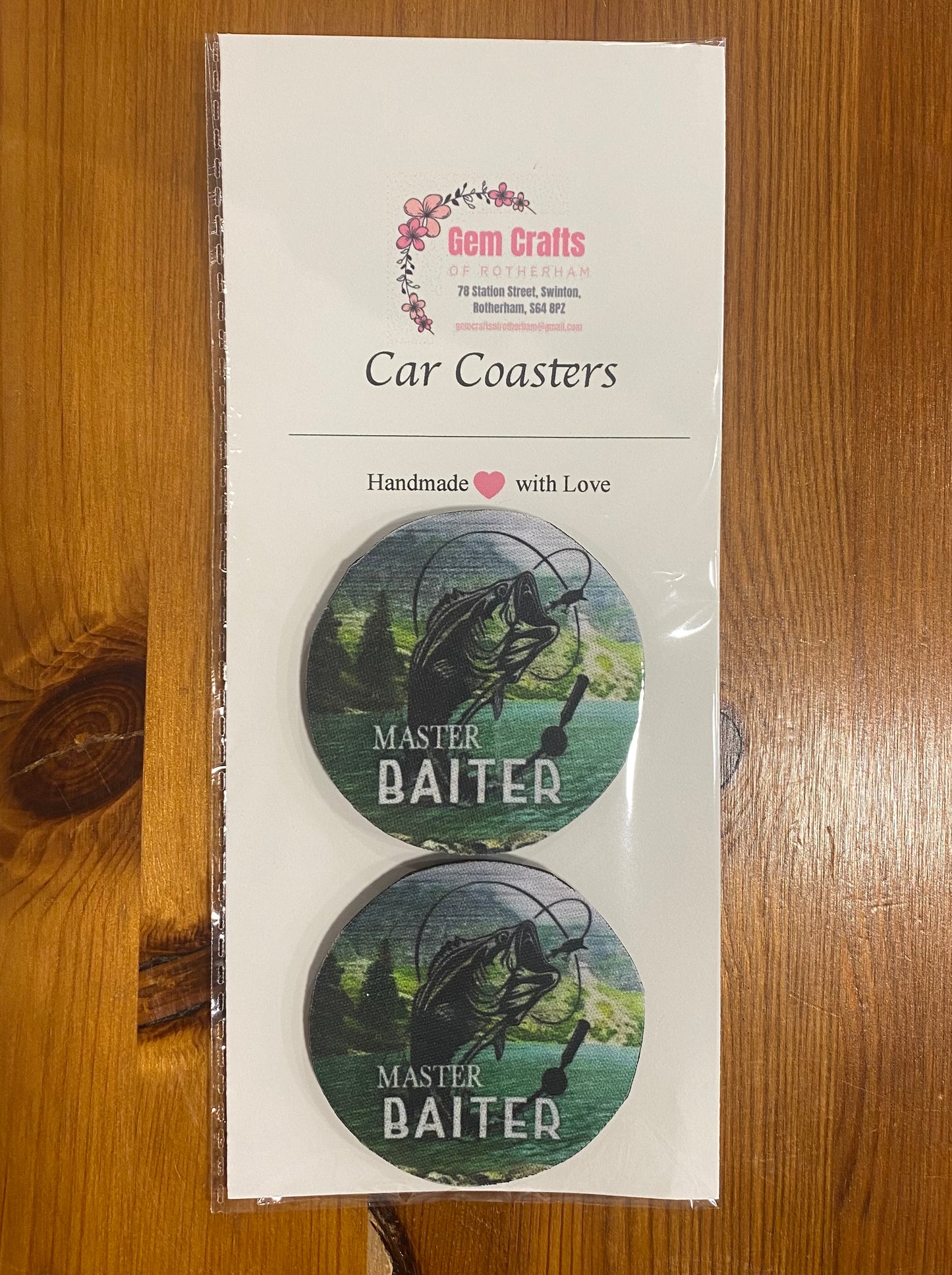 Master Baiter, Fishing, Car Coasters, Funny Car Decoration, Set of 2