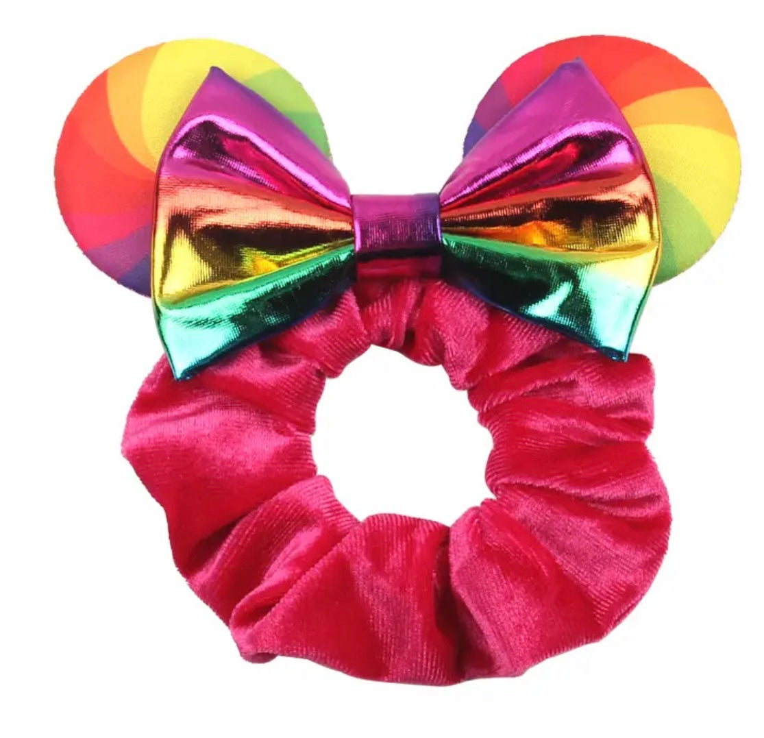 Mouse Ear Velvet Scrunchie, Rainbow, Pride, Fun