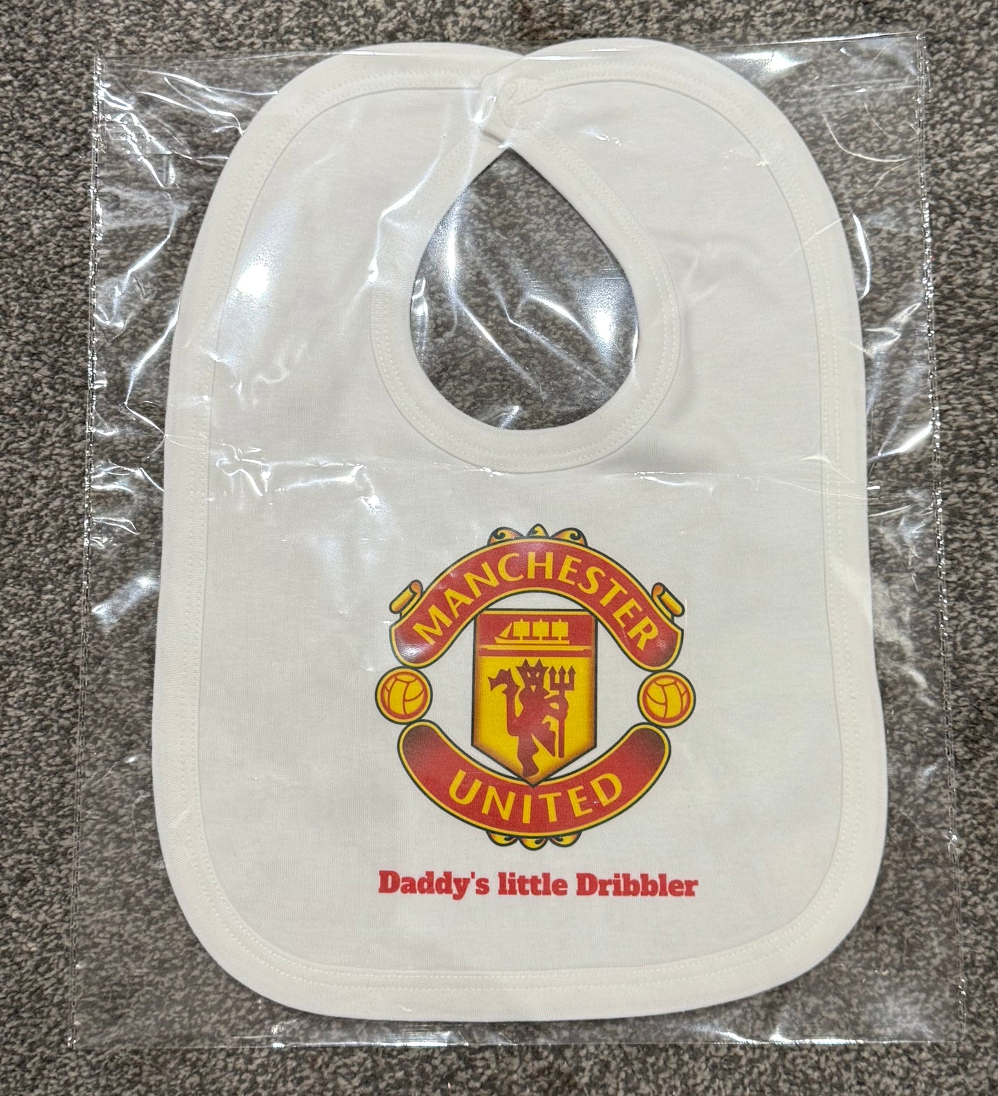 Manchester United Personalised Baby Bib! Family Name, Babies Name, Football Team