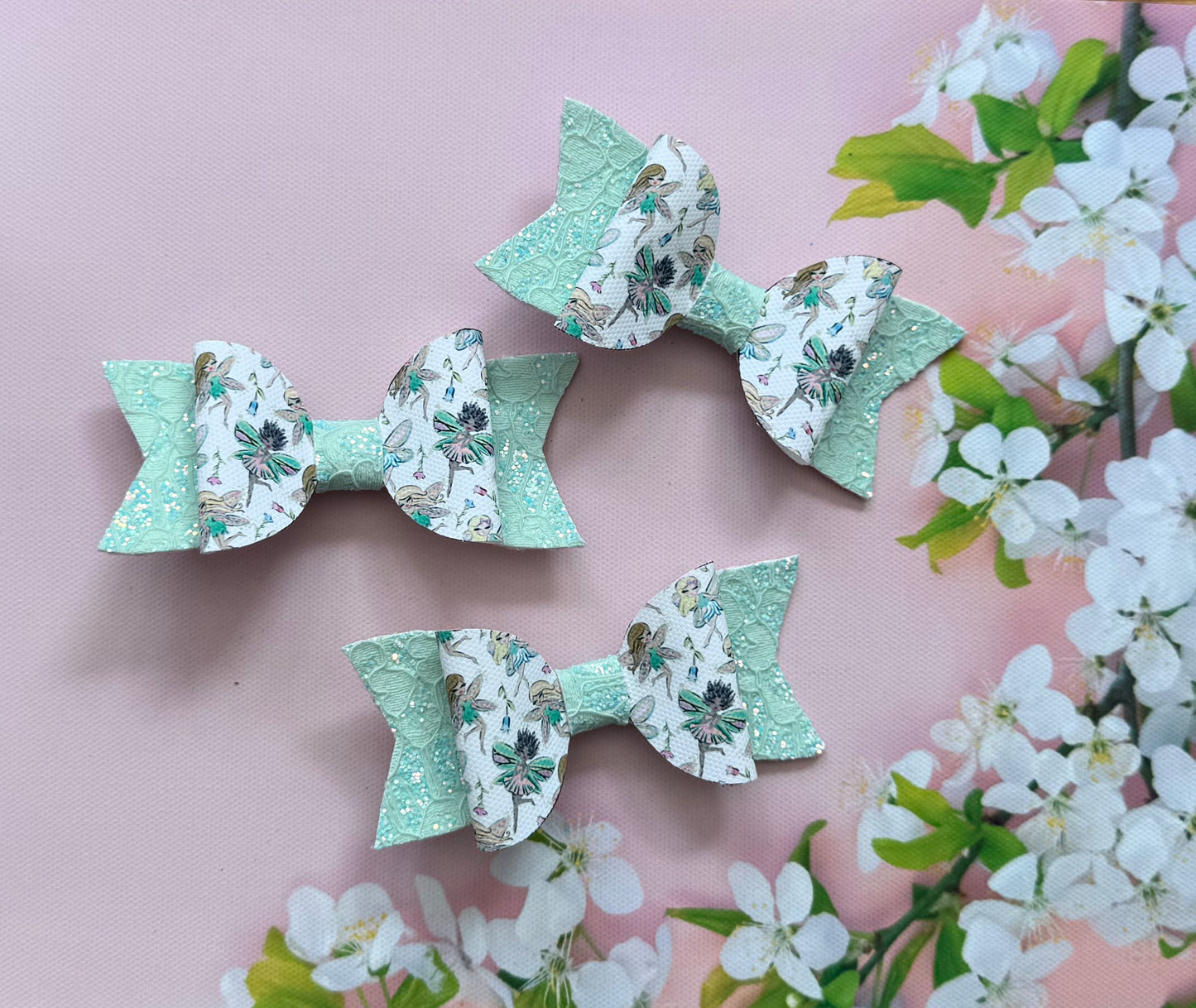 Handmade Fairy Hairbow, Green, Hair, Bow, Clip