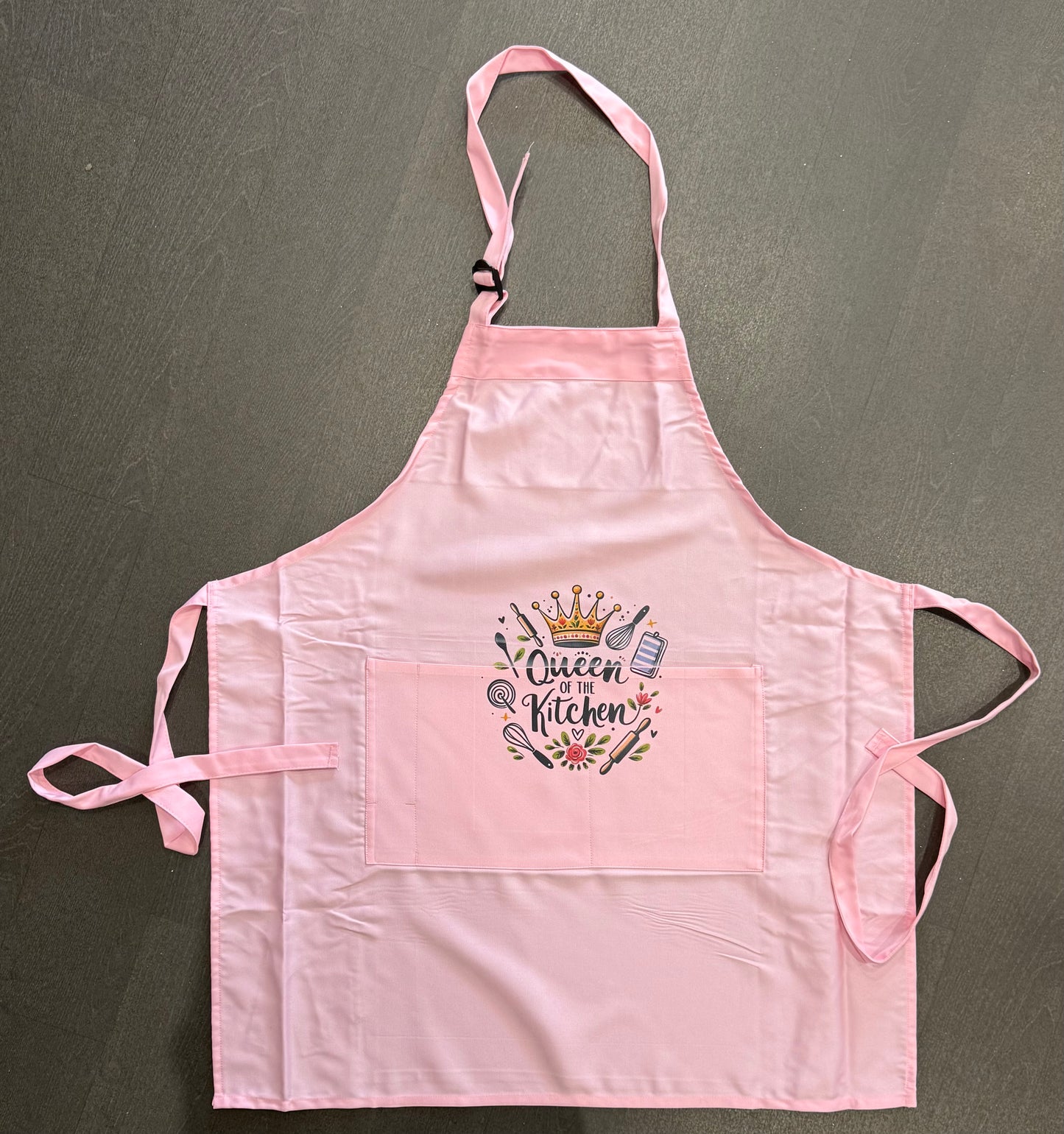 Queen of the Kitchen Adult Apron, Pink, White or Beige Pinny, Cooking, Baking, Personalised, Unisex, Mens, Women’s
