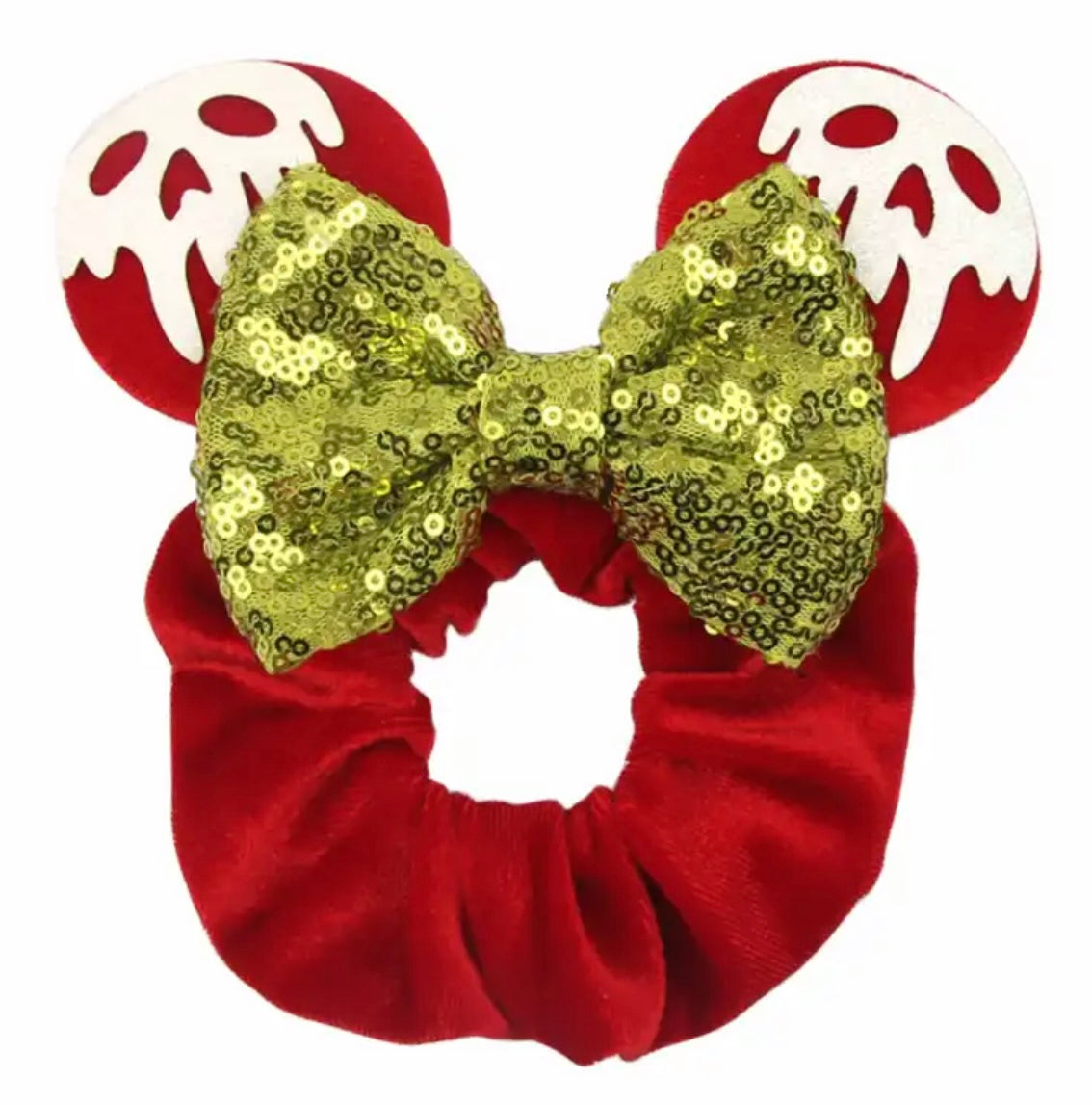 Mouse Ear Velvet Scrunchies Evil Queen, Rotten Apple, Snow White, Mickey Mouse