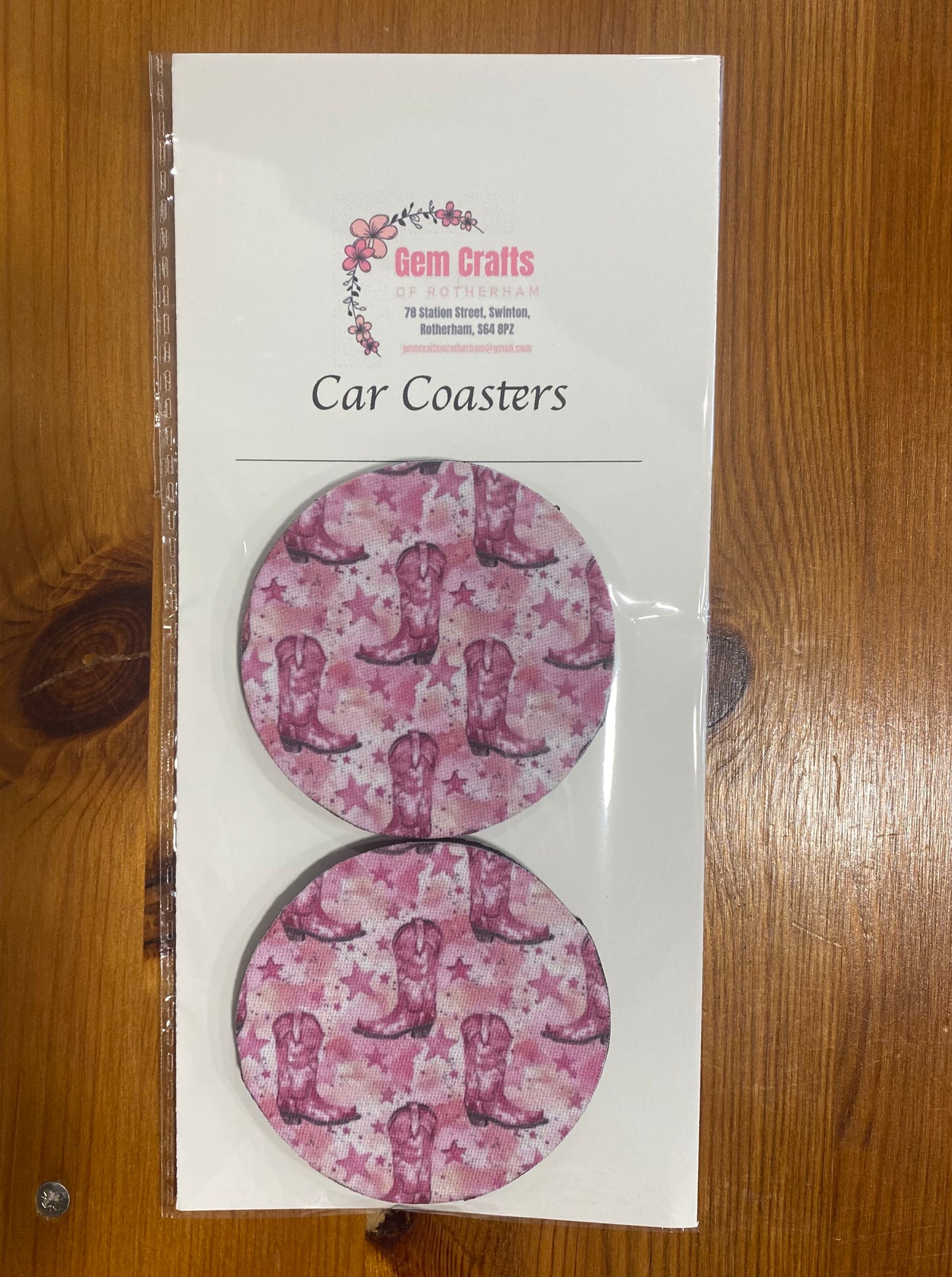 Pink Cowboy Boots, Car Coasters, Funny Car Decoration, Set of 2