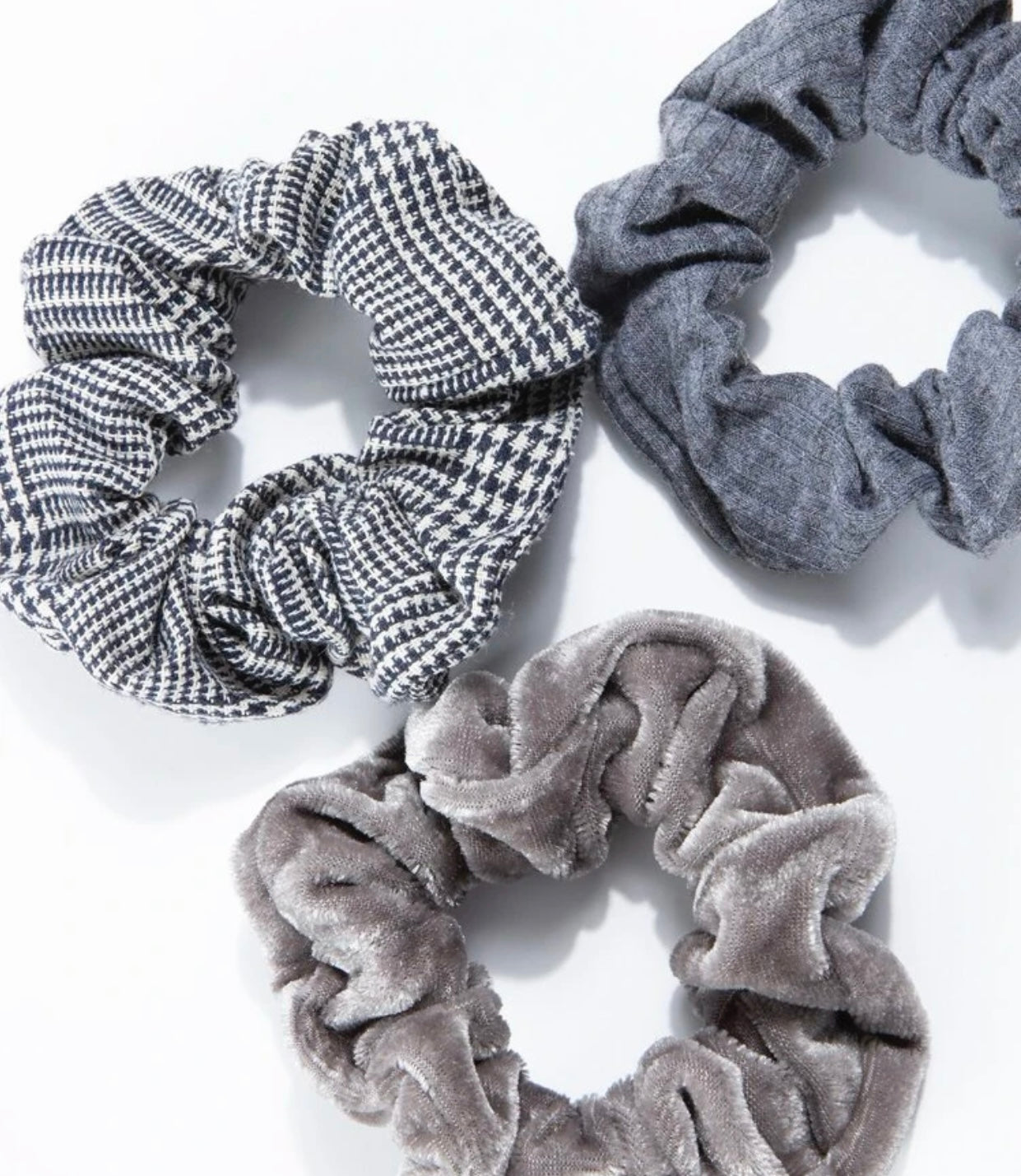 10 Pack of Scrunchies, Grey/Black, Velvet Scrunchie, Satin Scrunchie