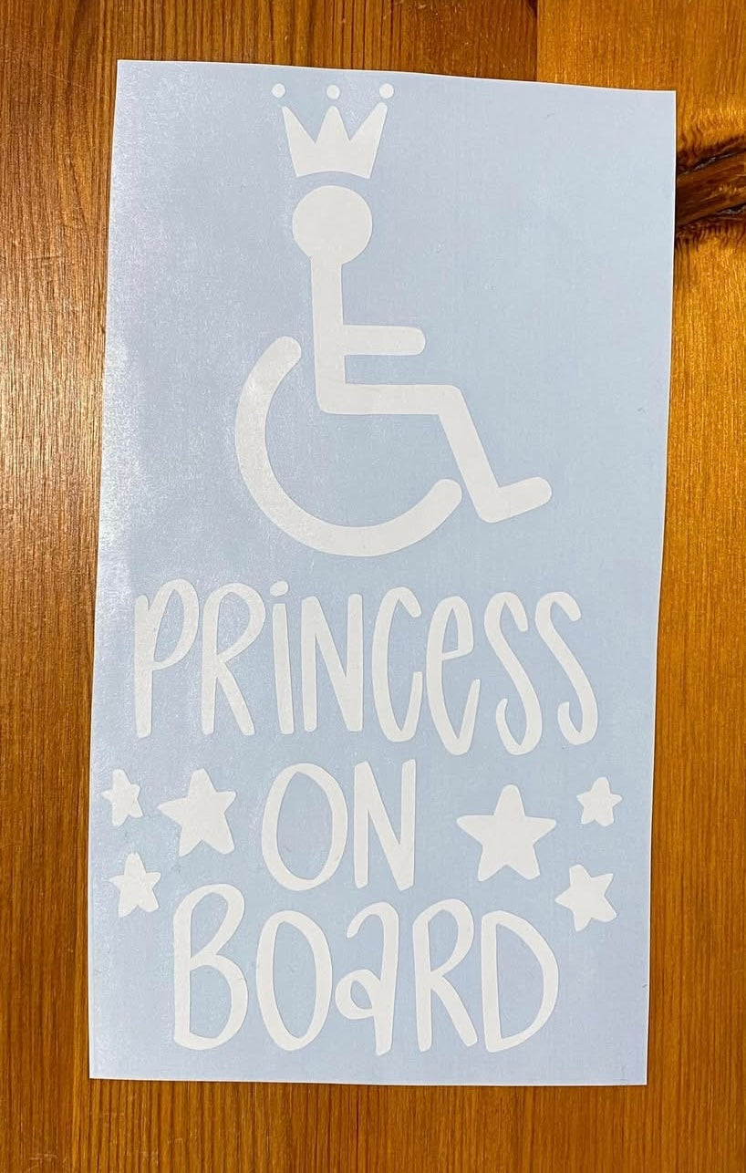 Wheelchair Princess on Board, Car Decal, Car Sticker