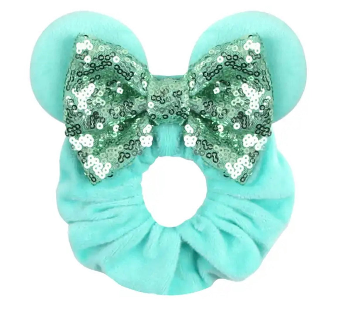 Mouse Ear Velvet Scrunchie, Turquoise, Tiana, Princess and the Frog