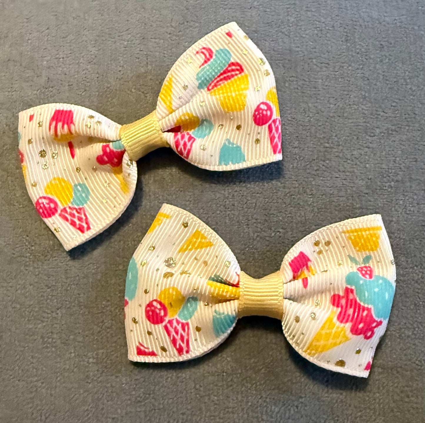 Ice Cream Print Bows, Ribbon Hairbows, Hair, Bow, School, Hair Clip