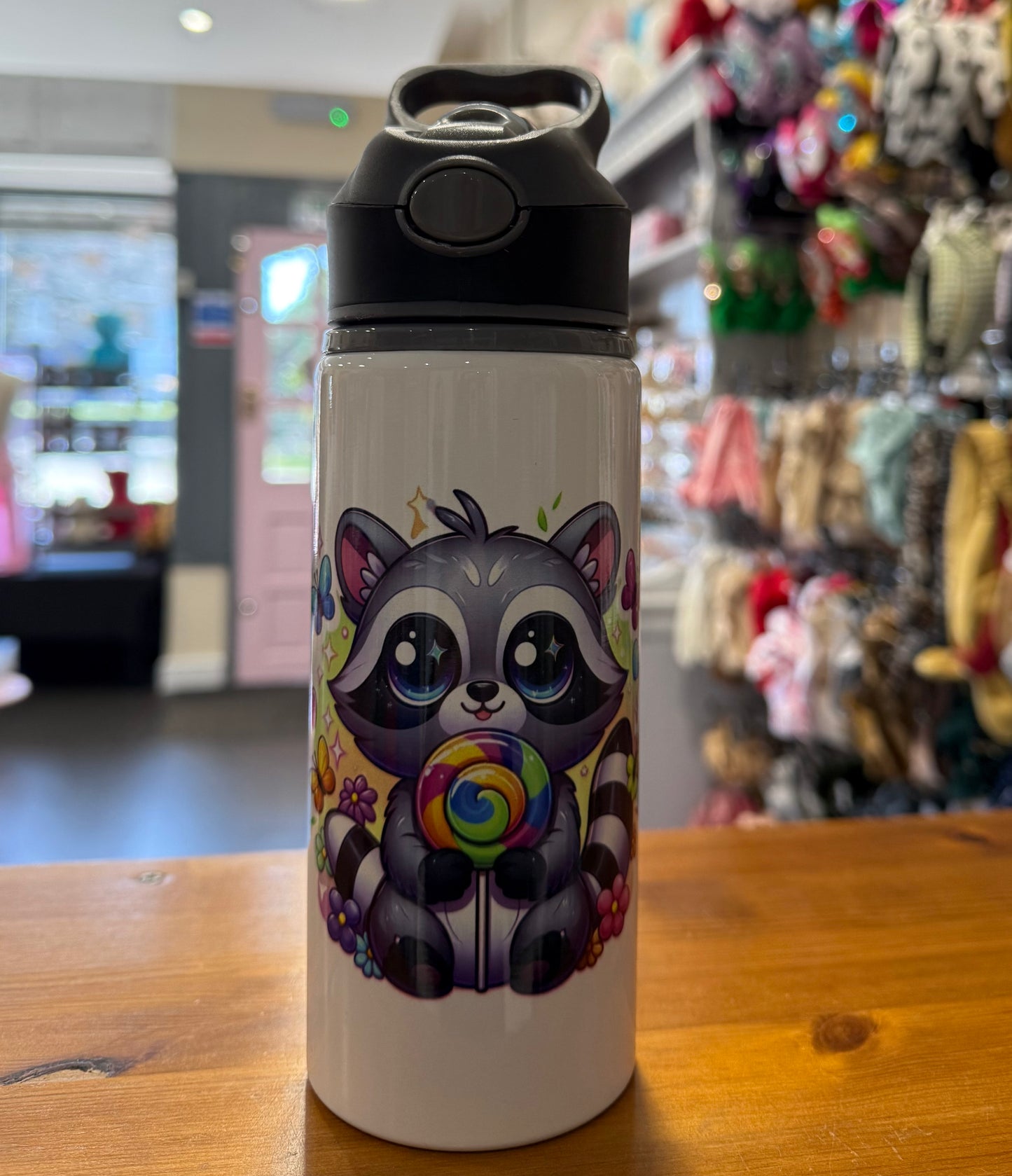 Racoon, Straw Lid, Flip Top, Water Bottle