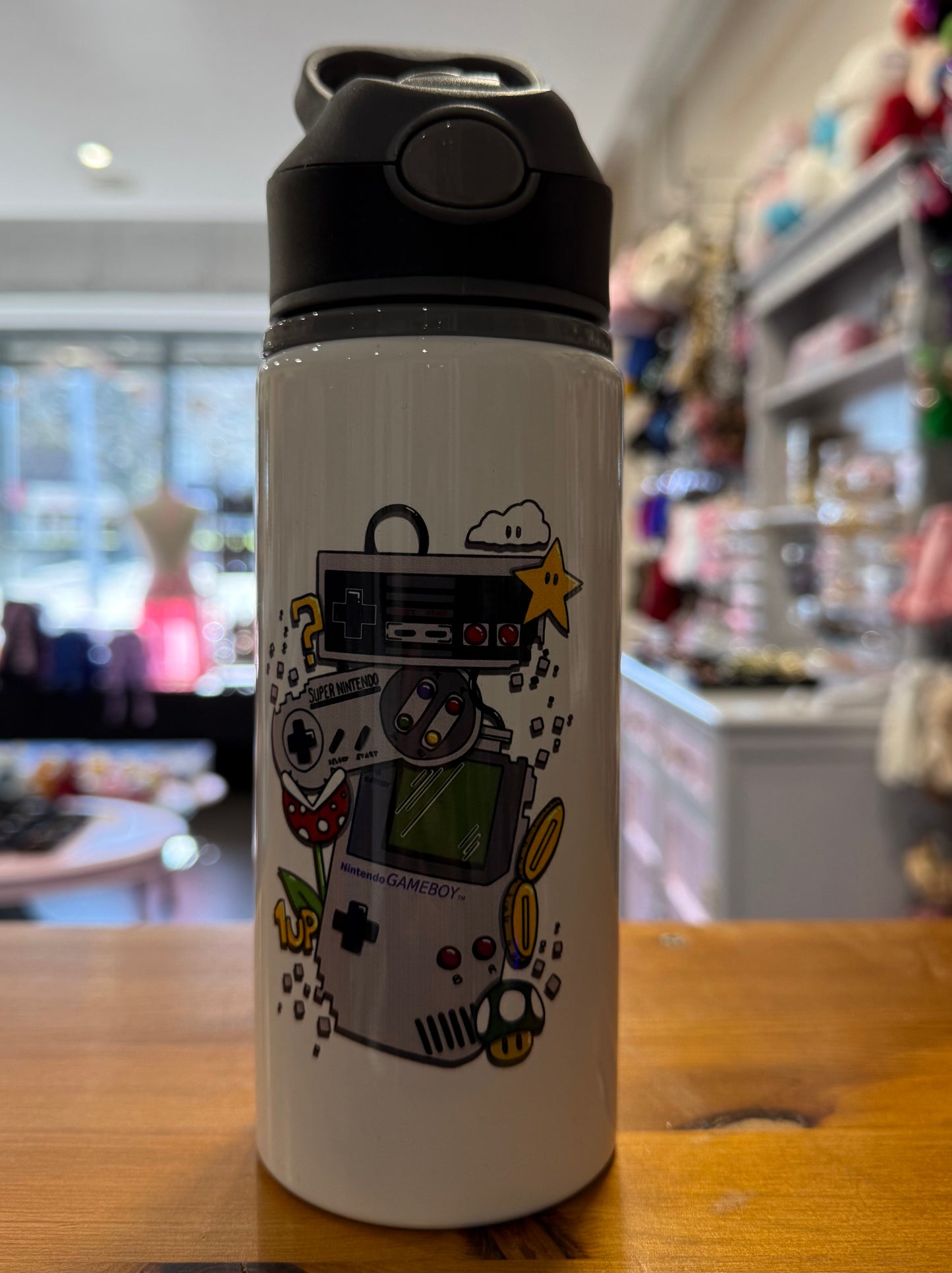 Nintendo, Straw Lid, Flip Top, Water Bottle, Personalised