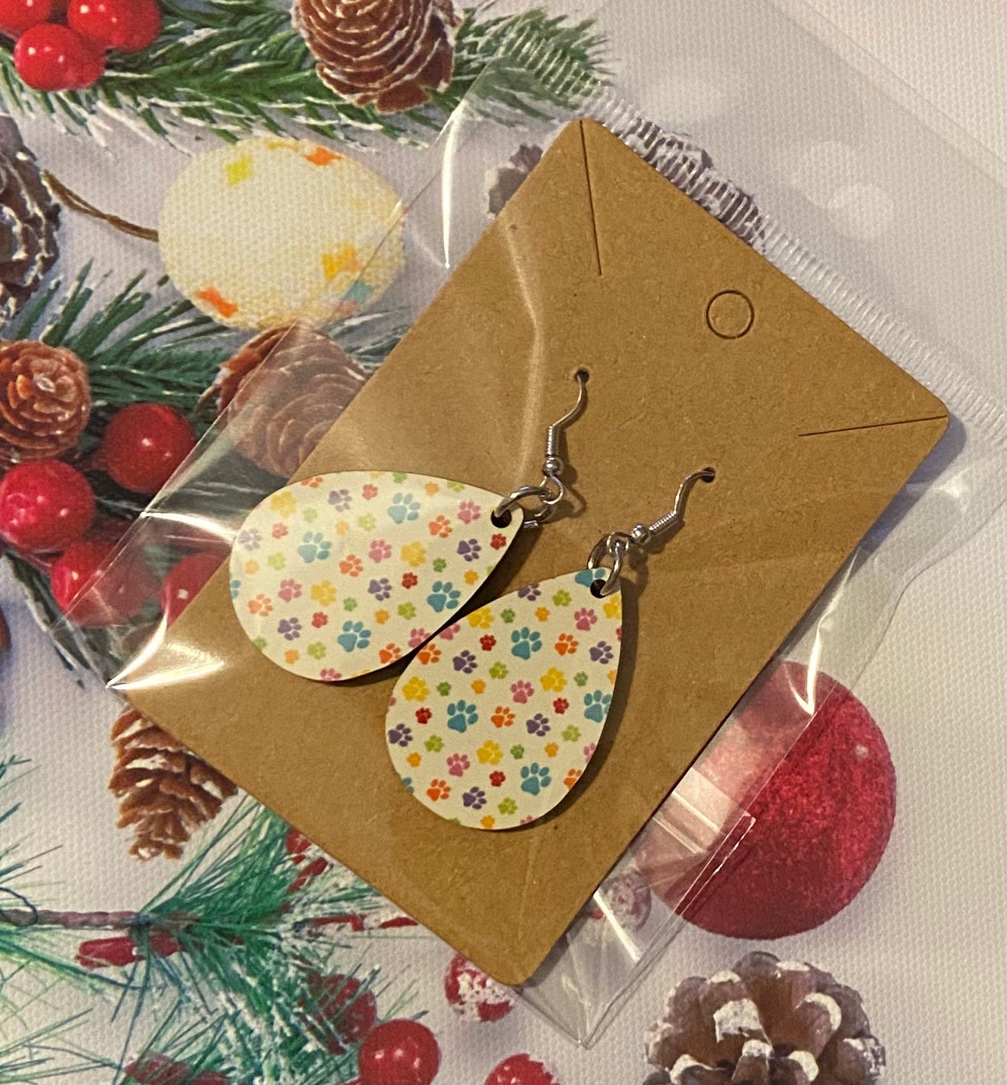 Handmade Earrings, Paw Prints, Multicoloured