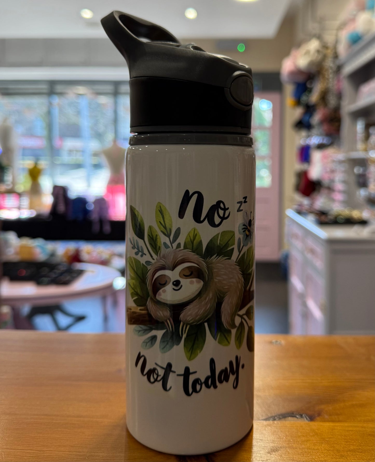 Not Today, Sloth, Straw Lid, Flip Top, Water Bottle, Personalised
