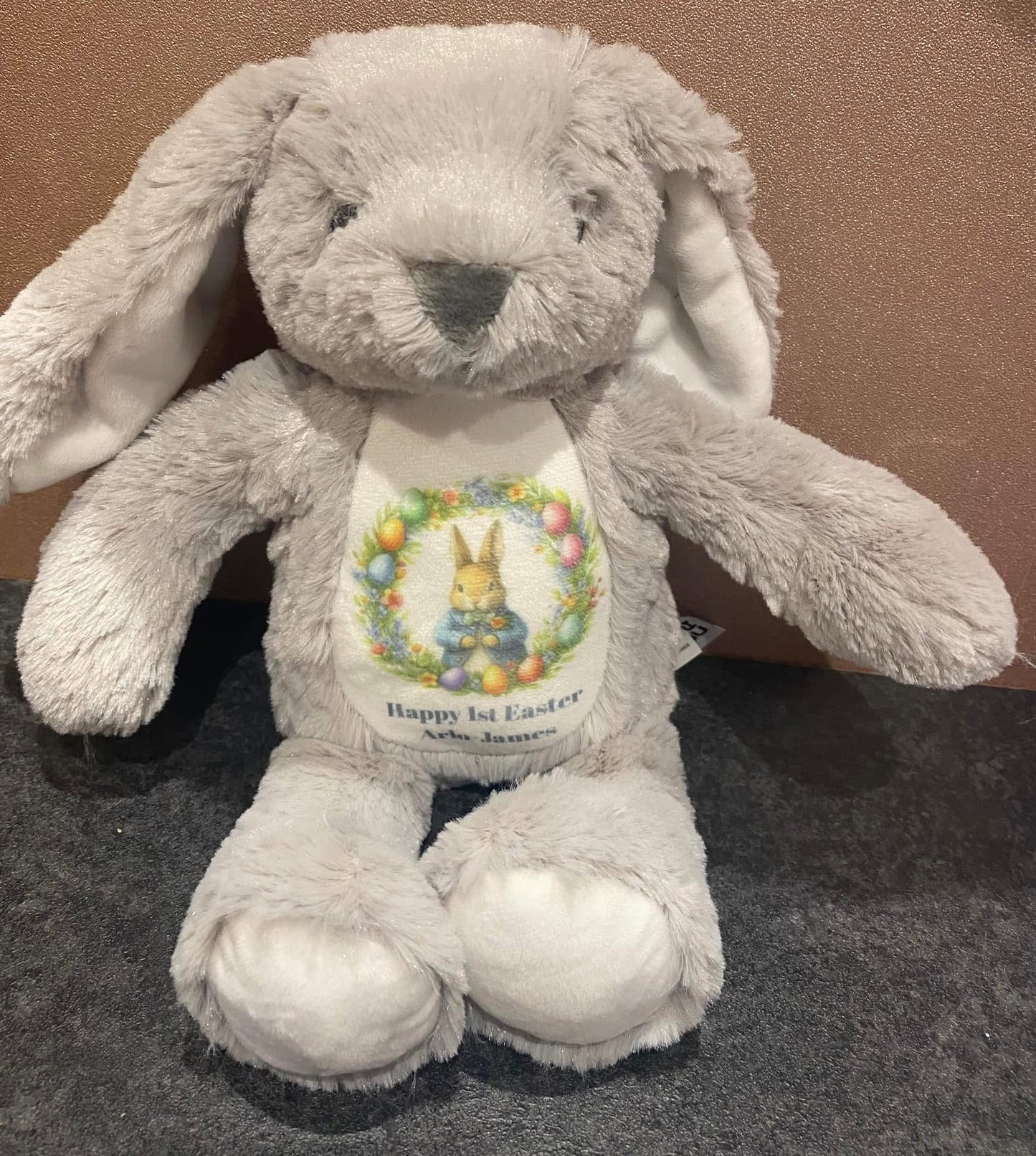 Grey Bunny, Rabbit, Mini Mumbles Bear, Print Me Bear, Personalised Soft Toy