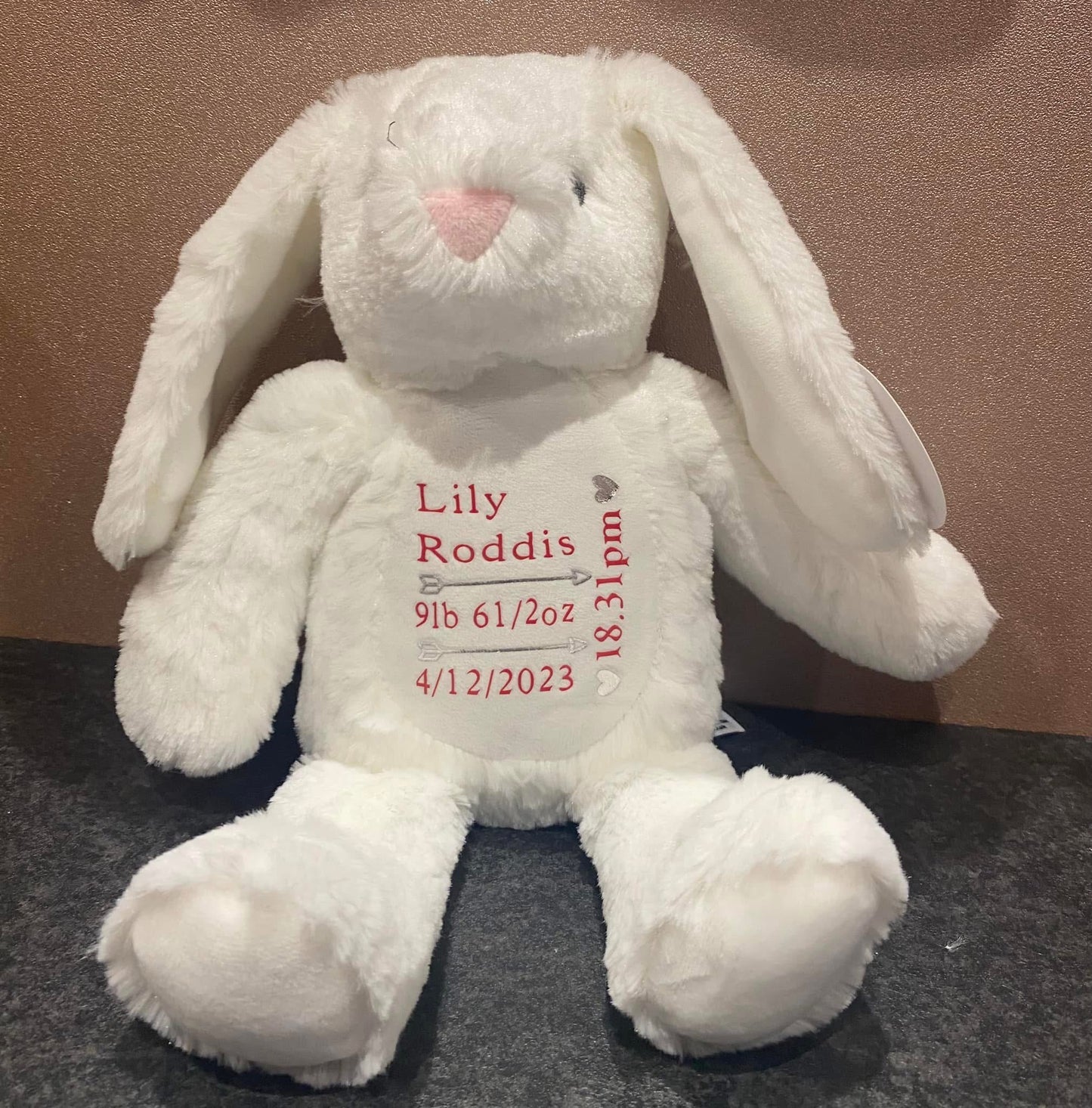 White Bunny, Rabbit, Mini Mumbles Bear, Print Me Bear, Personalised Soft Toy