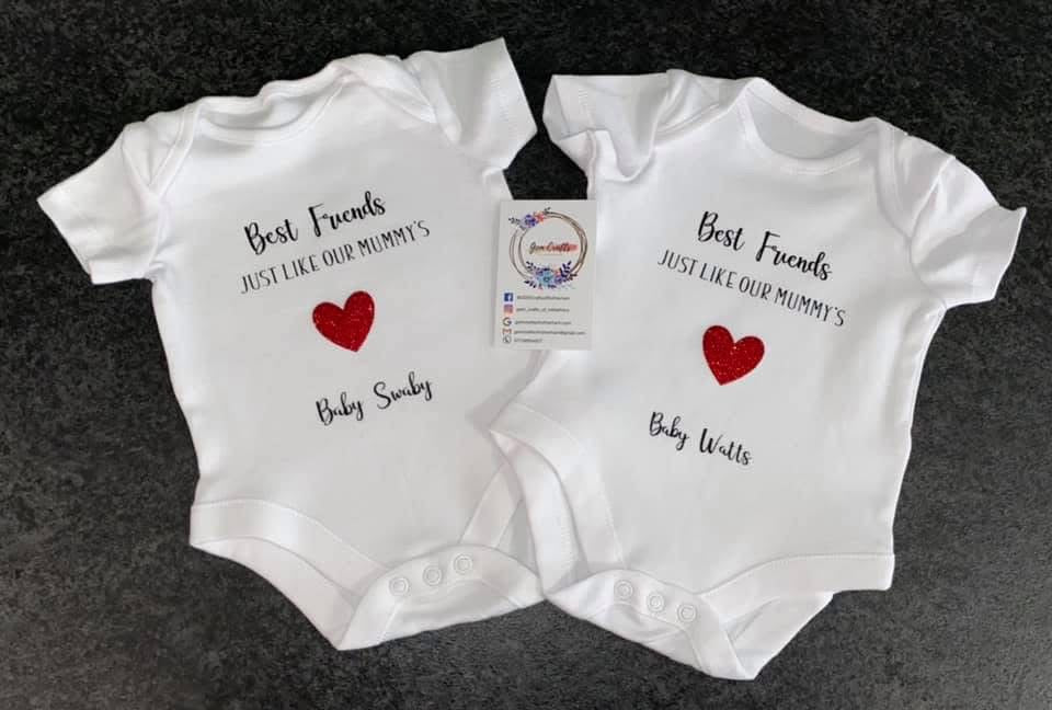 Best Friends, Just like our mummies, Baby Personalised Vest Ages 0-12 months, White
