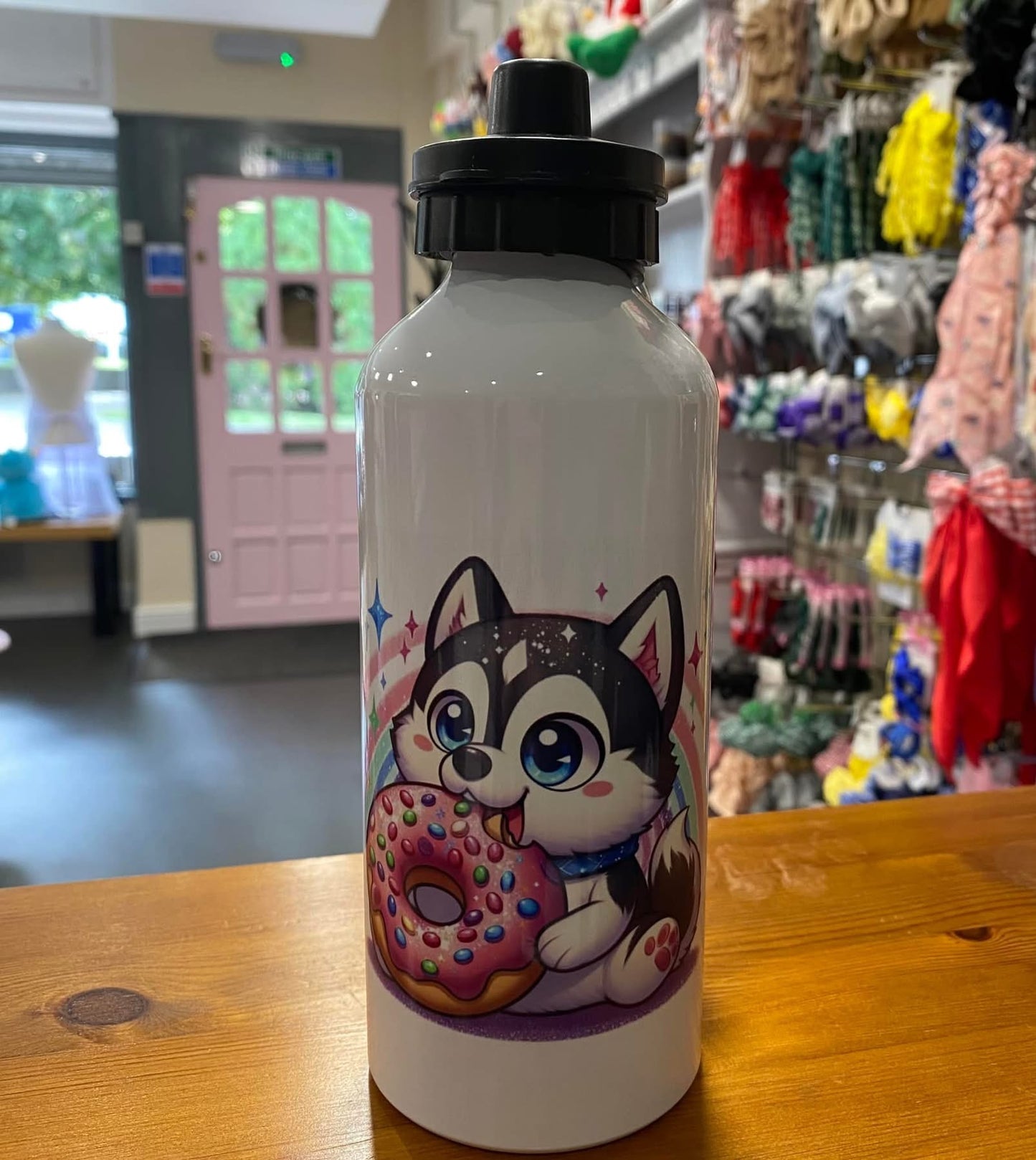 Wolf eating Donut, Water Bottle, 600ml, Cold, Drinks