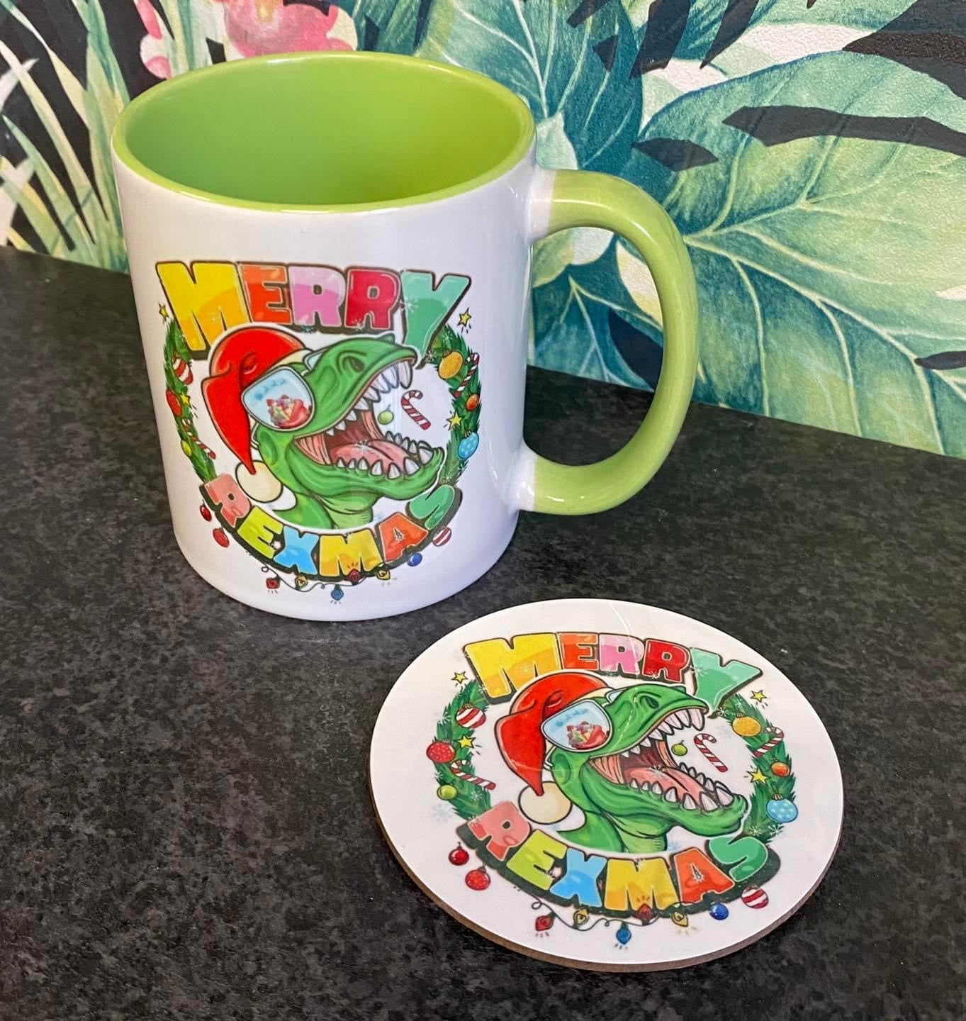Merry Rex-Mas, Ceramic Mug & Coaster