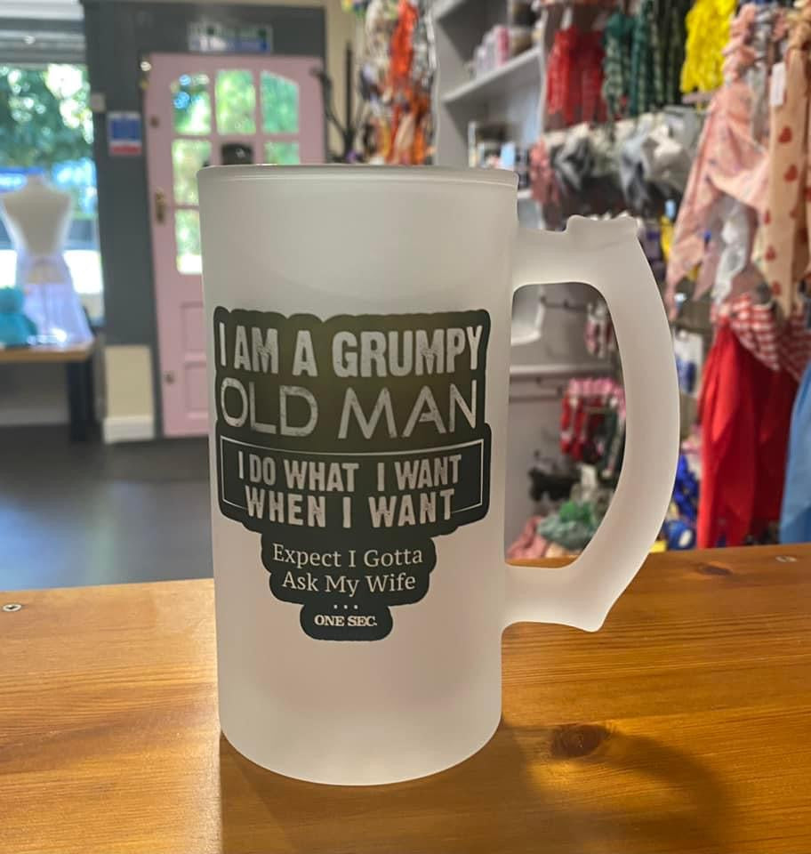 Grumpy Old Man Frosted Glass Stein, 16oz Glass, 450ml, Cold Use, Perfect Gift, Personalised