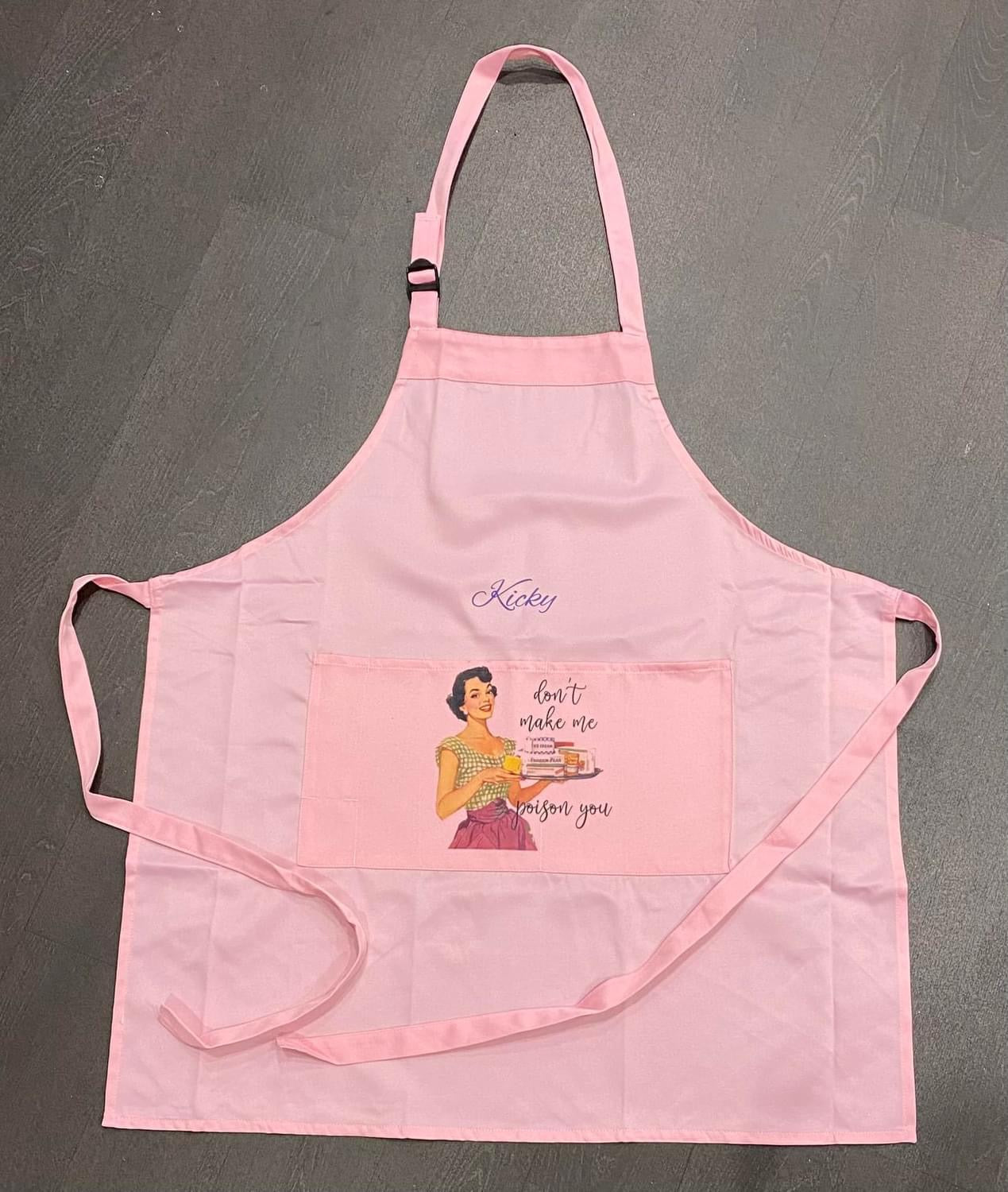 Don’t make me Poison you, Adult Apron, Funny, Cooking, Baking, Personalised, Unisex, Mens, Women’s, Pink, White or Beige