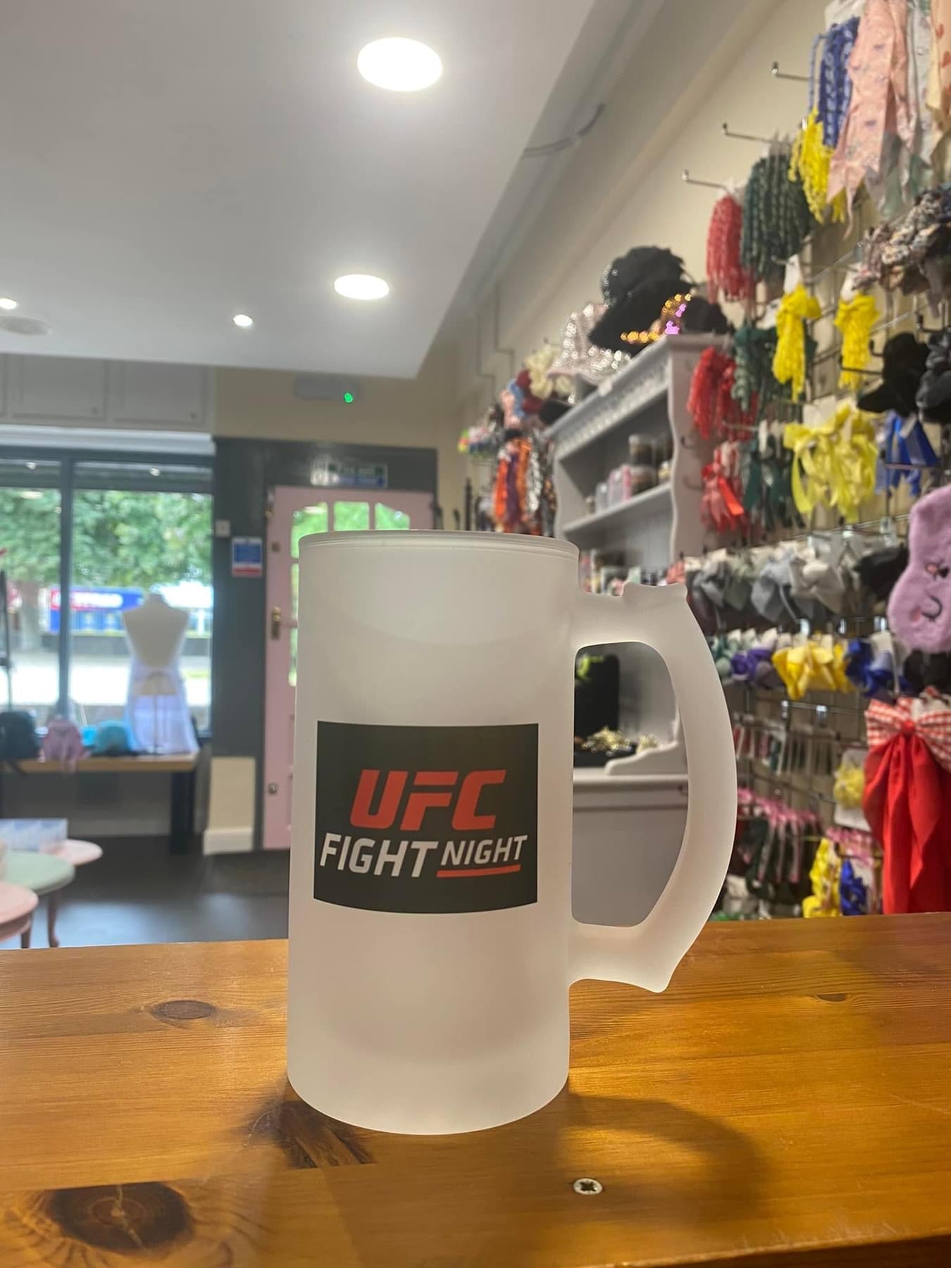 UFC Fight Night Frosted Glass Stein, 16oz Glass, 450ml, Cold Use, Perfect Gift, Personalised
