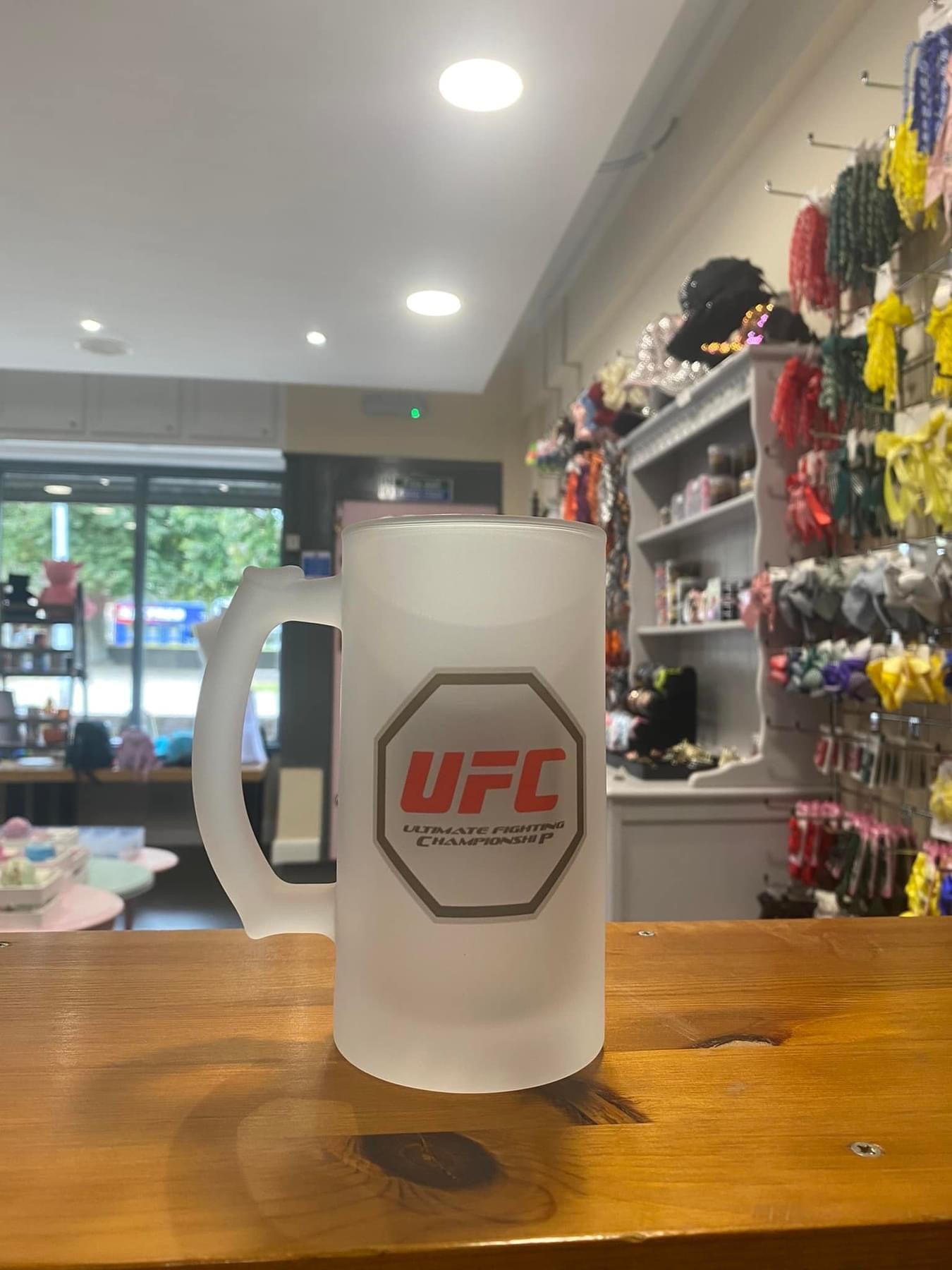 UFC Fight Night Frosted Glass Stein, 16oz Glass, 450ml, Cold Use, Perfect Gift, Personalised